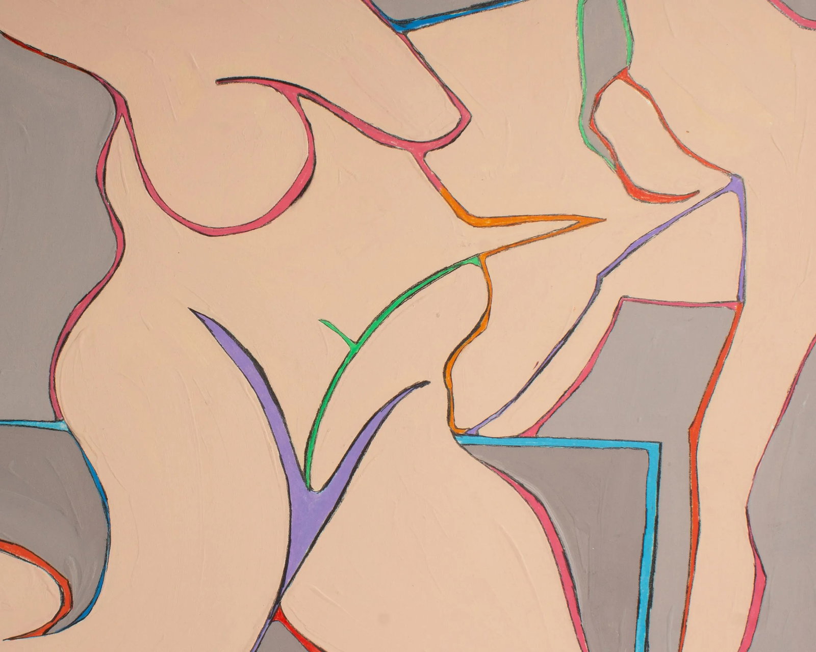 1980s "Dancing Nudes" Abstract Mixed Media Painting by Harry Hilson - 4