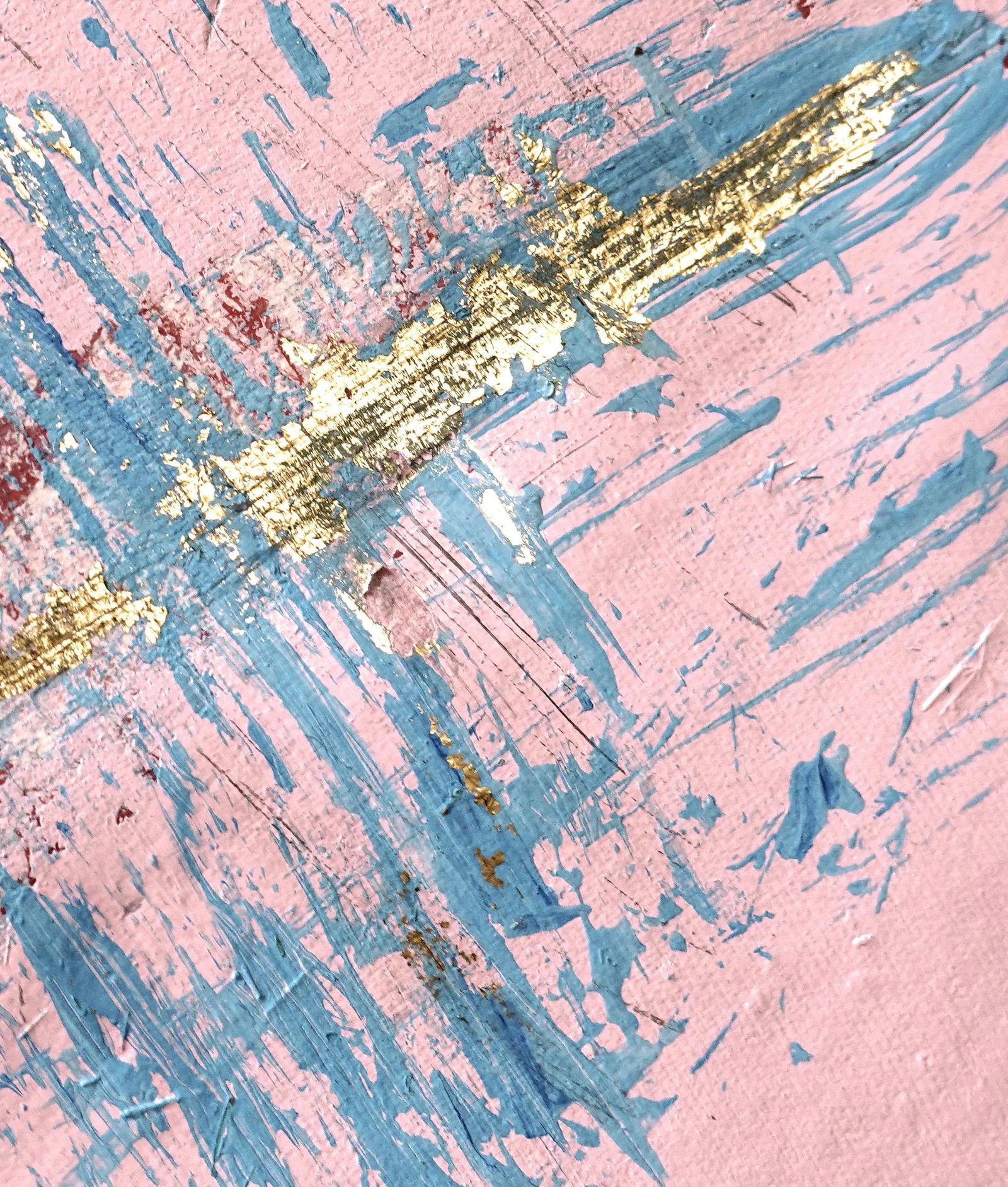 D'or. XVIII Framed Abstract Pink With Gold Leaf Painting - 4