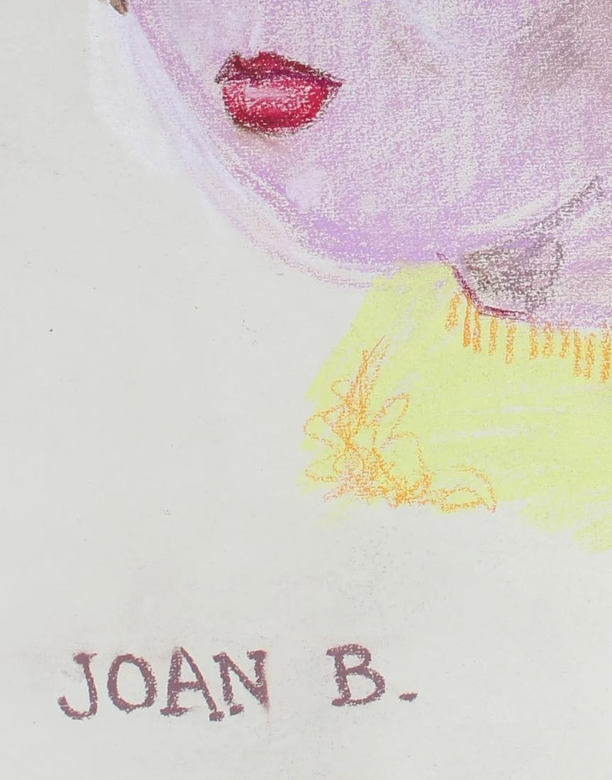 Rip Matteson "Joan B." Portrait Illustration of Girl With Red Lipstick in Pastel, Circa 1945 Circa 1 - 3