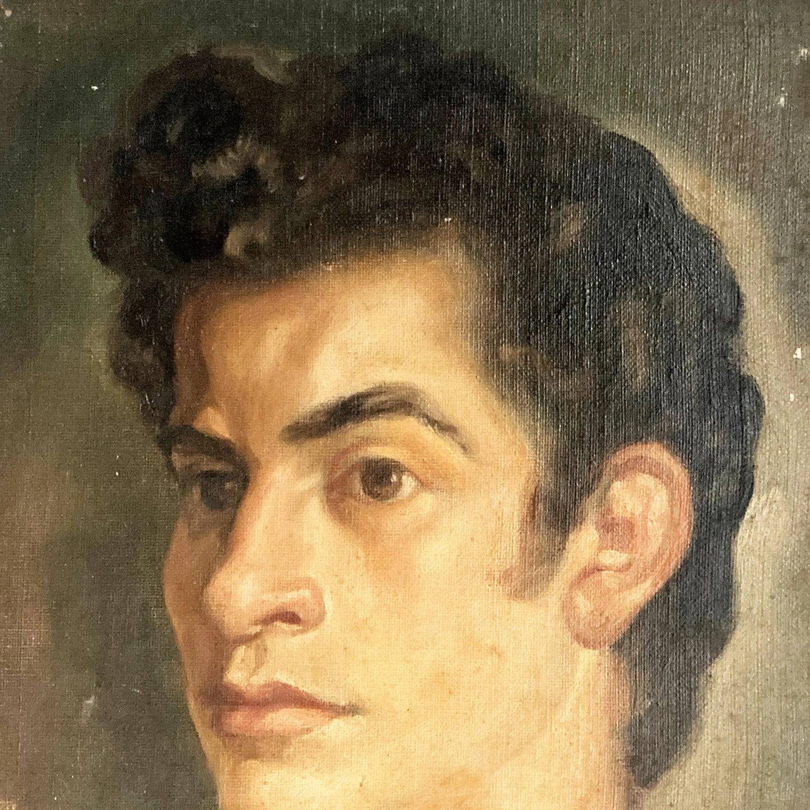1960s Vintage Oil Portrait Painting of a Young Man Framed - 2