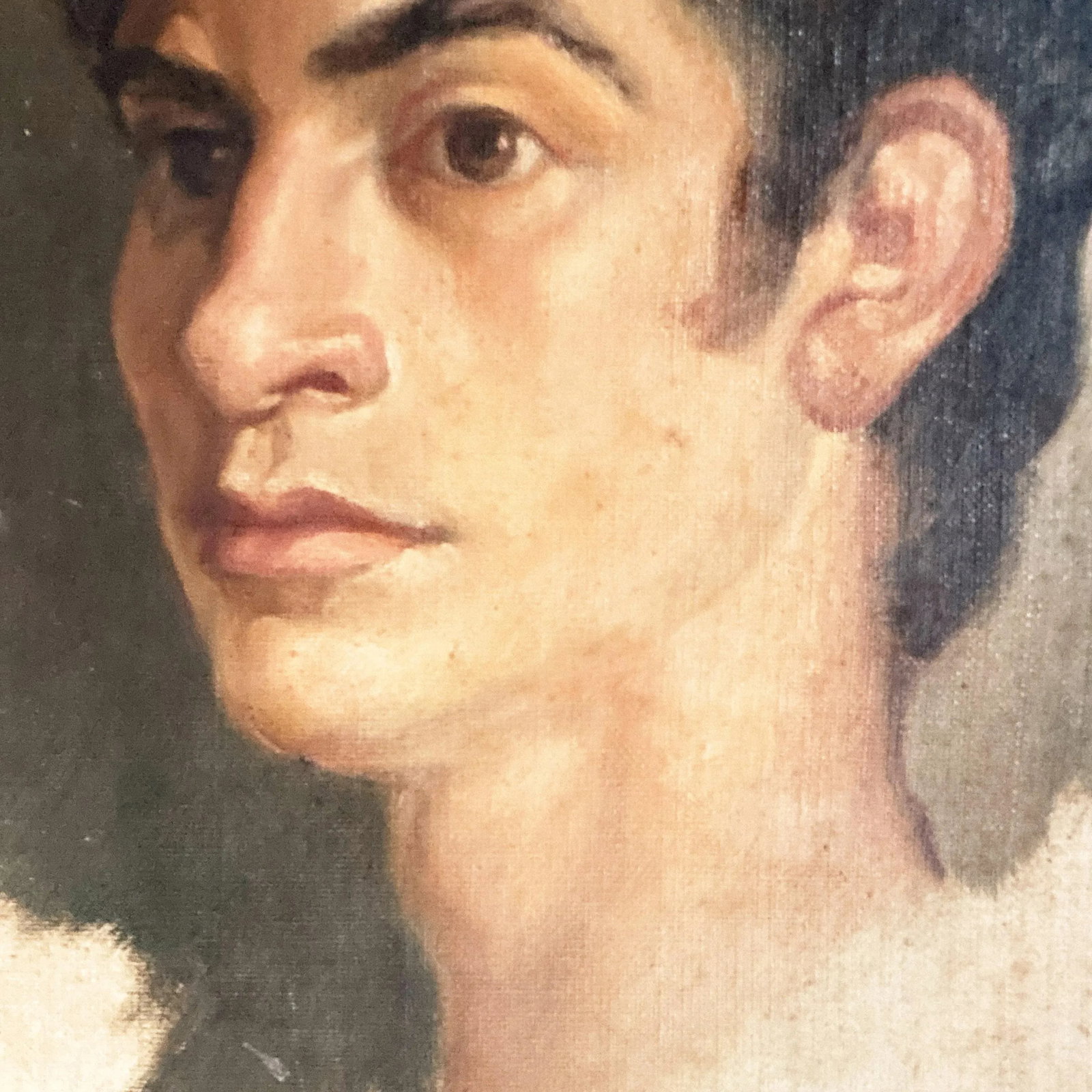 1960s Vintage Oil Portrait Painting of a Young Man Framed - 6