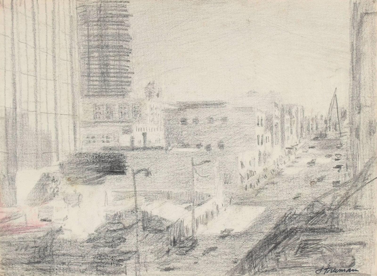 Jack Freeman San Francisco City SceneDrawing in Graphite, Circa 1960s - 2