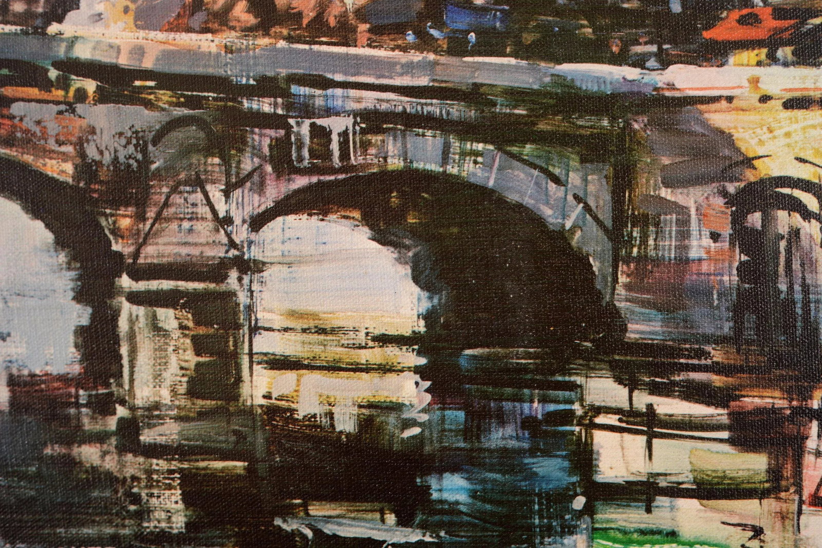 J. Warner Mid Century Printed Painting of Paris Seine River and Bridge - 6