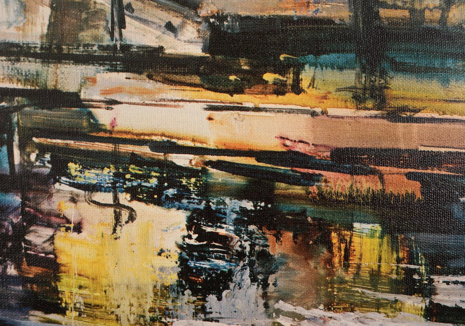 J. Warner Mid Century Printed Painting of Paris Seine River and Bridge - 9