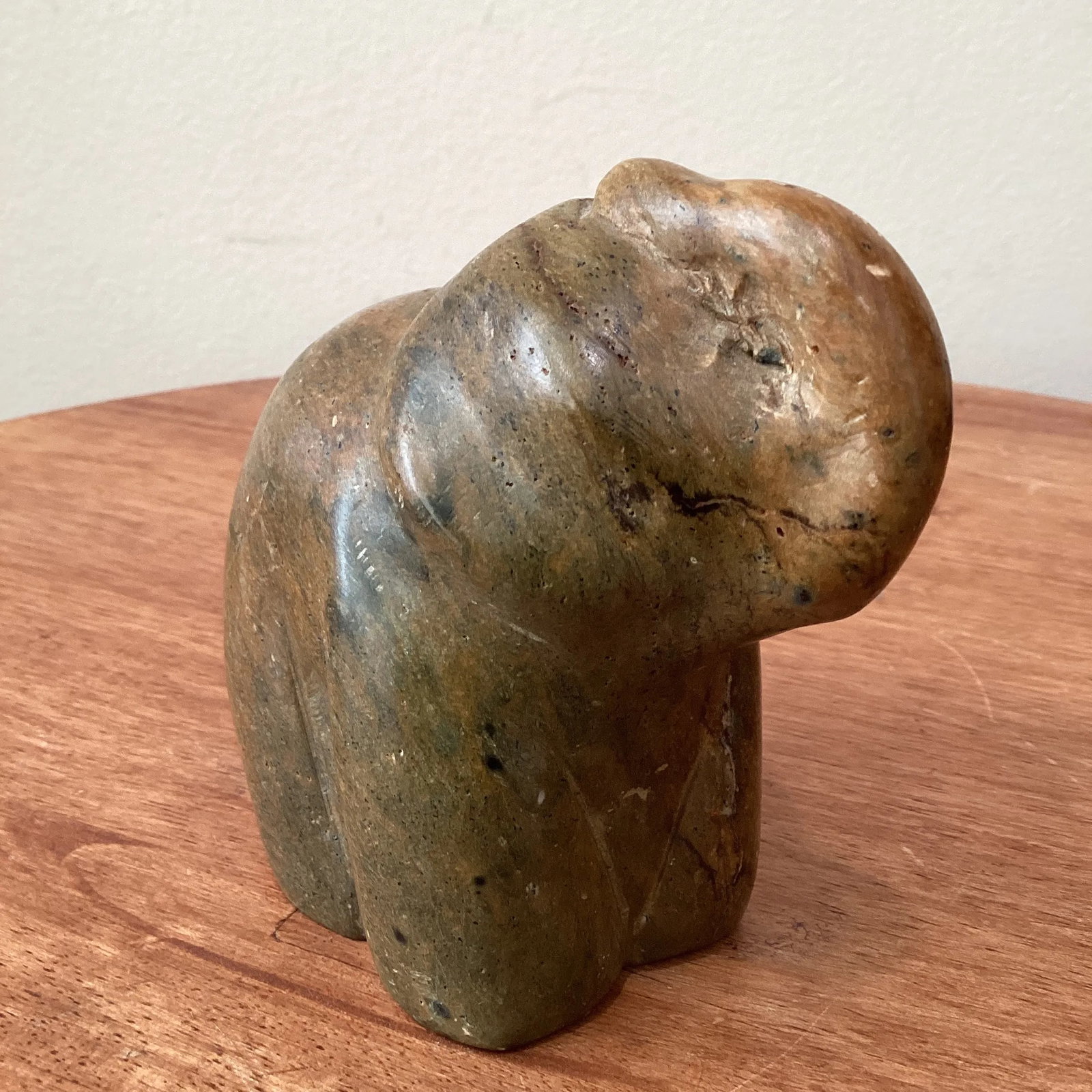 Mid 20th Century Vintage Hand Carved Elephant Serpentine Stone Sculpture - 2