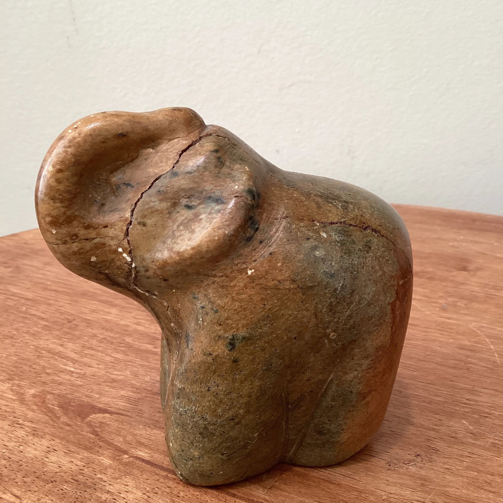 Mid 20th Century Vintage Hand Carved Elephant Serpentine Stone Sculpture - 3