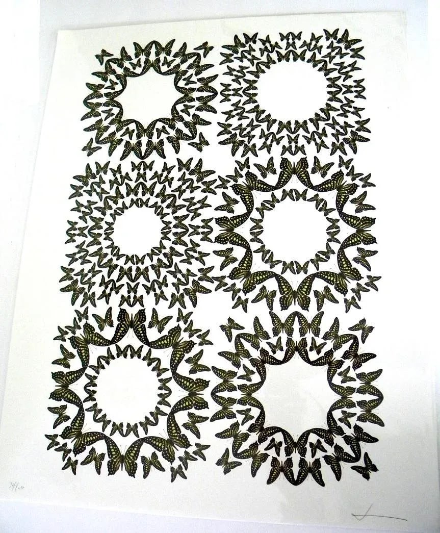 Jean Orlebeke Original Geometric Green Butterflies Print - 2
