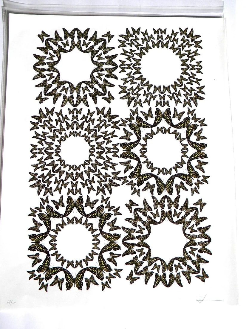 Jean Orlebeke Original Geometric Green Butterflies Print - 9