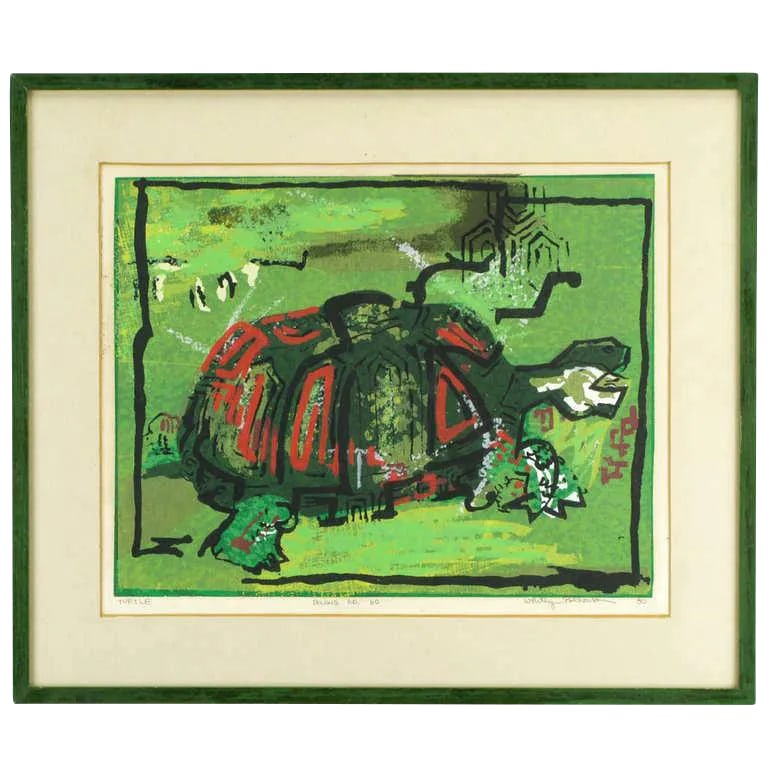 Colorful Turtle Block Print in Green, Red, Black & White (1 of 6)