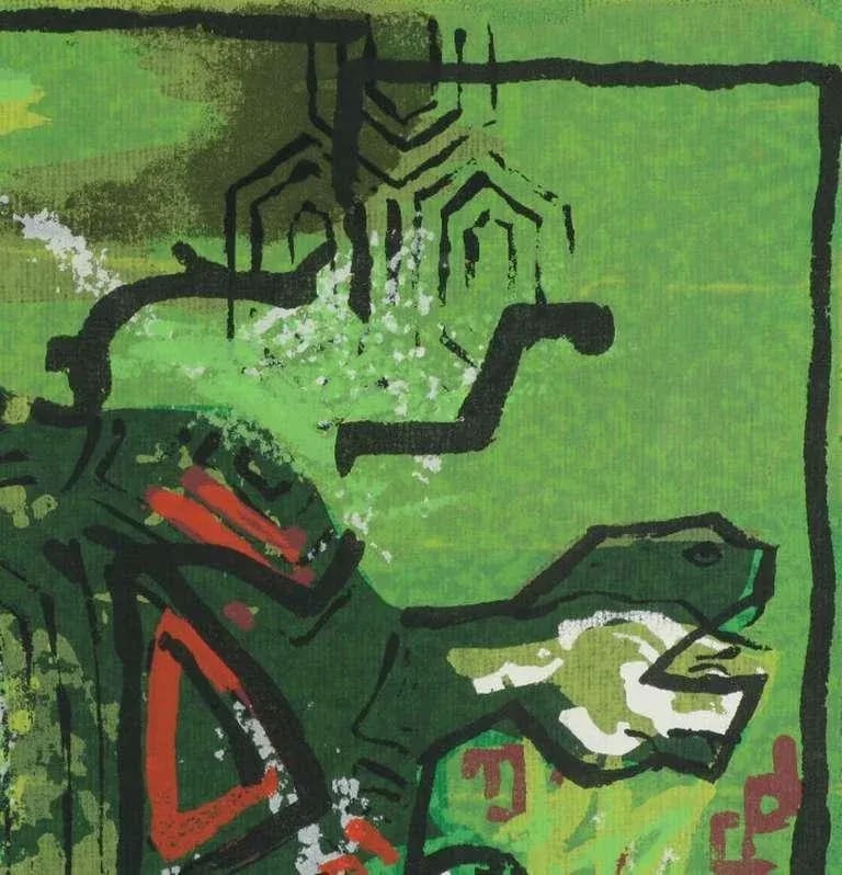 Colorful Turtle Block Print in Green, Red, Black & White - 3