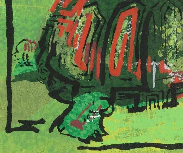 Colorful Turtle Block Print in Green, Red, Black & White - 4