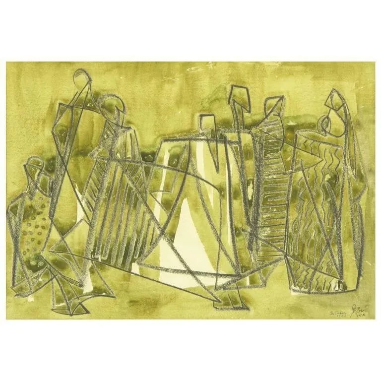 Salah Taher Water Color and Charcoal, Circa 1963 - 7