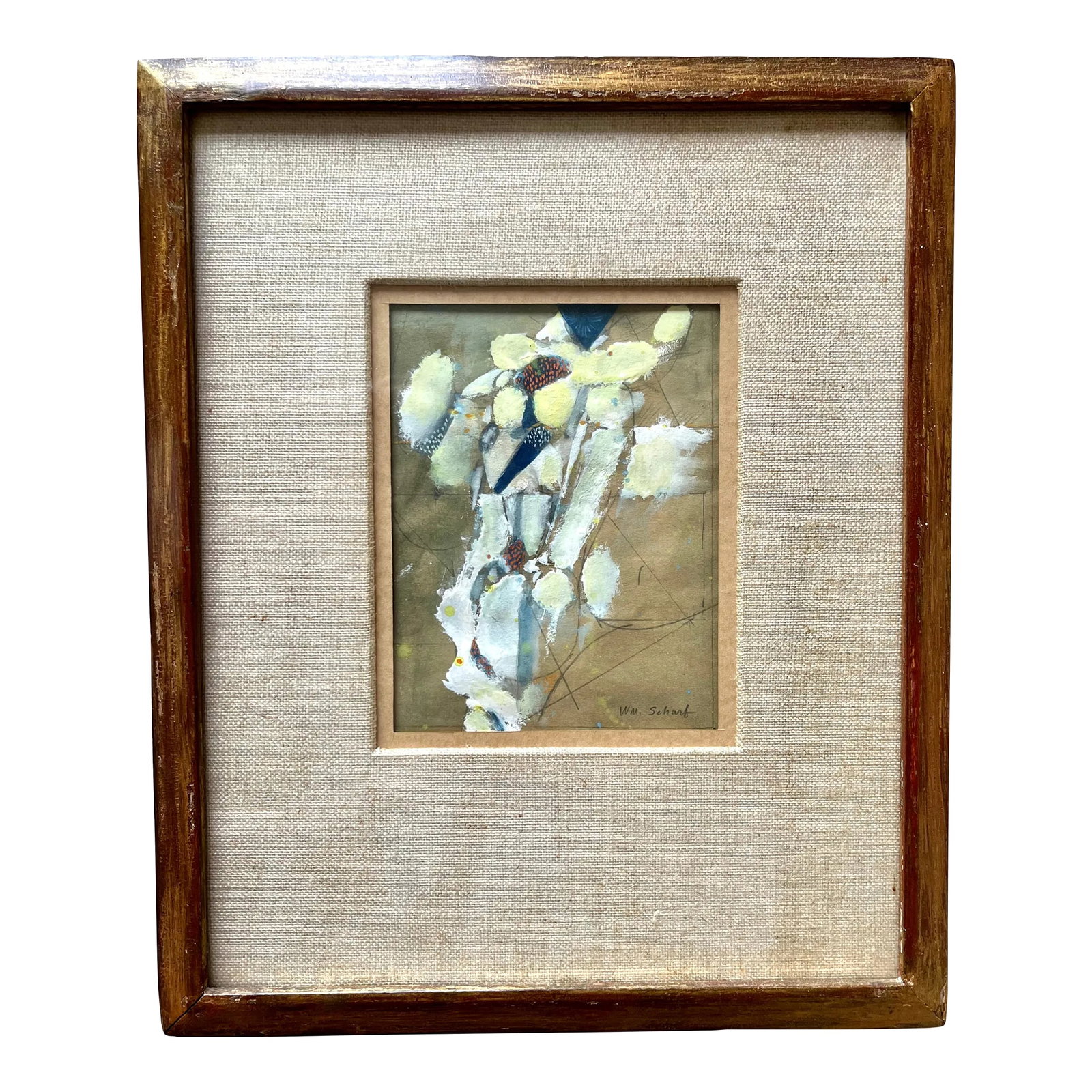 1950's Abstract Gouache-William Scharf-New York School: This original abstract gouache painting was framed by the artist, William Scharf, (1927-2018), a member of the New York School of Abstract Expressionists, and dates from the 1950's. Acquired from the 