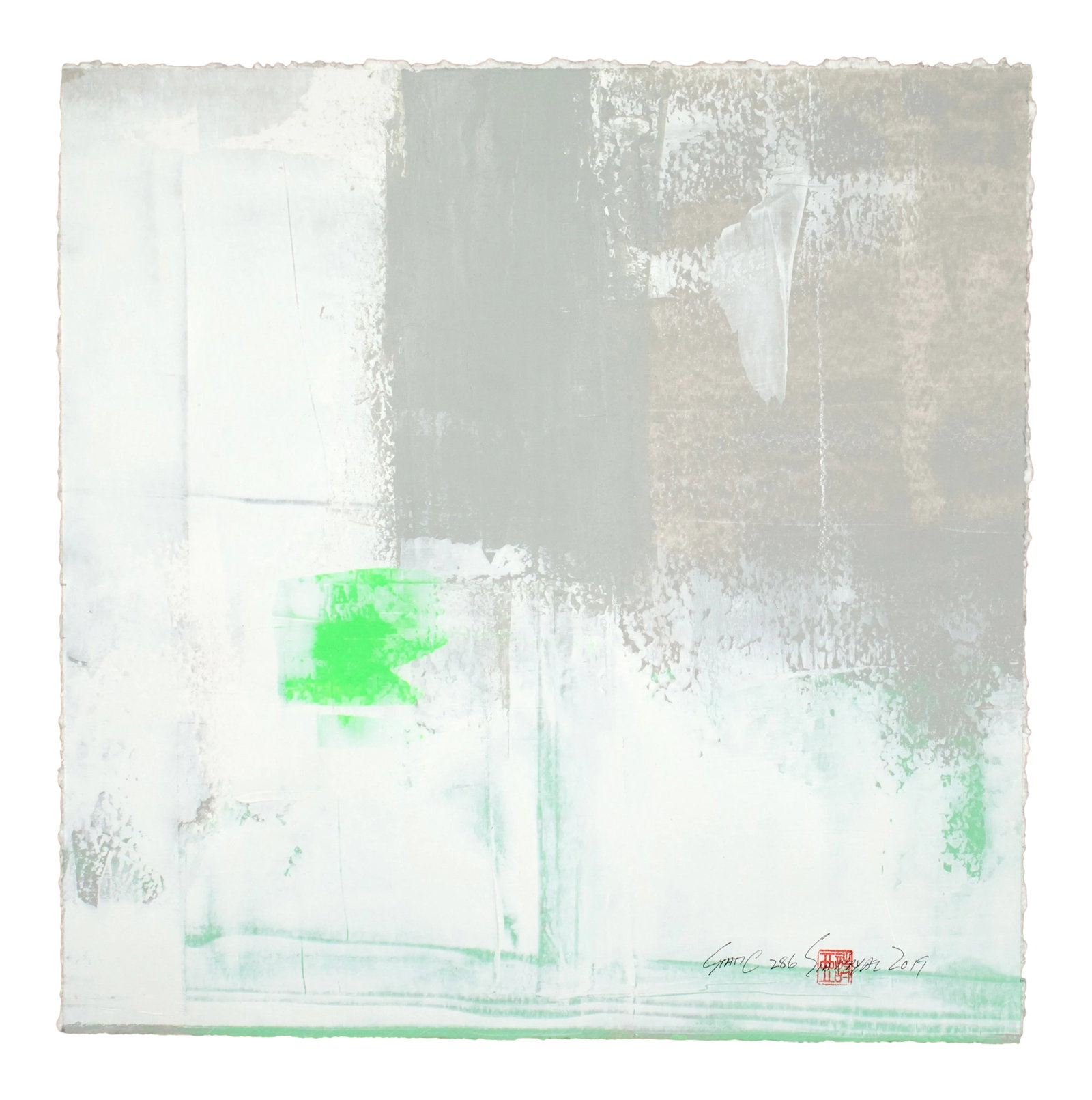Abstract Expressionist Painting, Static 286: In this series as the layers of abstract color-content begins to take shape, I then use various tools to hard chunks of pigment to define some of the emerging images that I see then colors switch