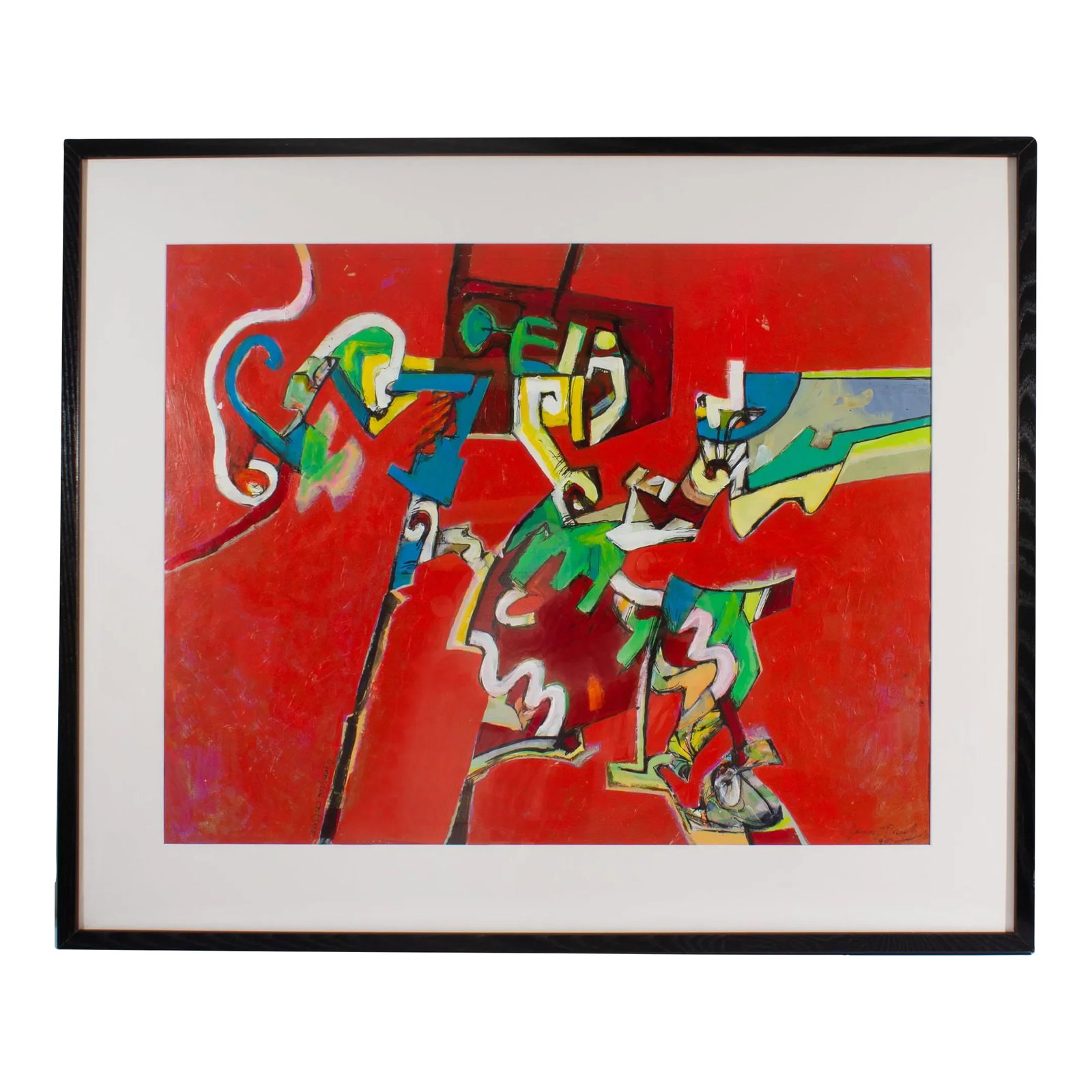 2012 "Backyard Critters" Abstract Mixed Media Painting by James L. Bruch: A 2012 abstract mixed media painting titled, Backyard Critters, by the American artist James L. Bruch (1942-2023). Titled, signed, and dated near the bottom edge, an exuberant display of colorful