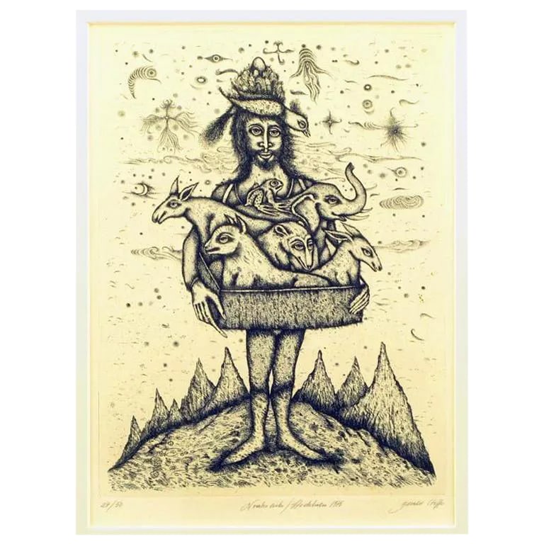 Surrealistic 1975 Etching by Gerald Steffe Entitled "Noah's Ark" (1 of 5)