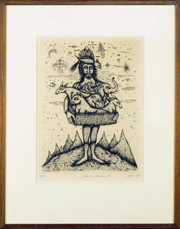 Surrealistic 1975 Etching by Gerald Steffe Entitled "Noah's Ark" - 2