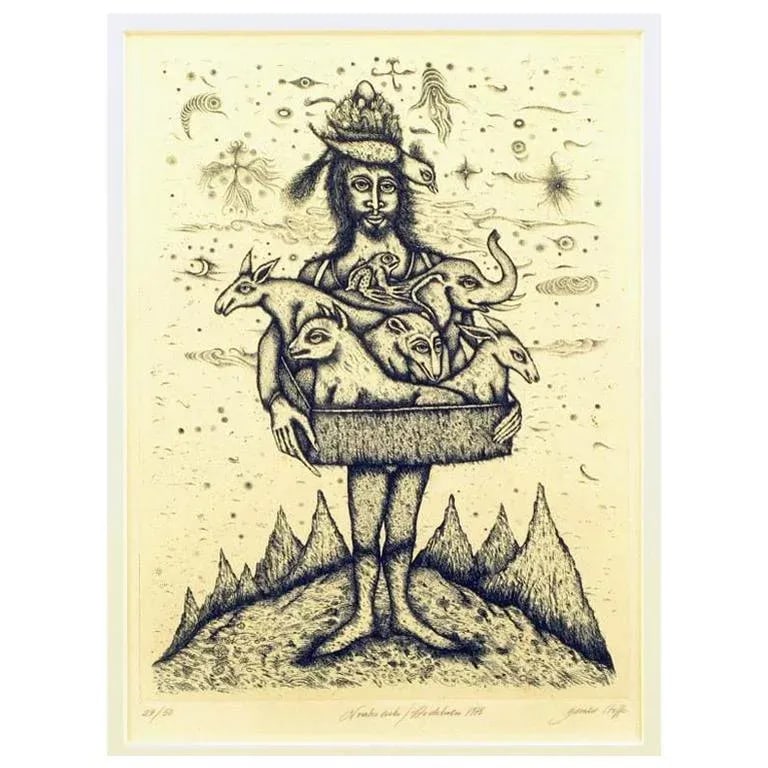 Surrealistic 1975 Etching by Gerald Steffe Entitled "Noah's Ark" - 5