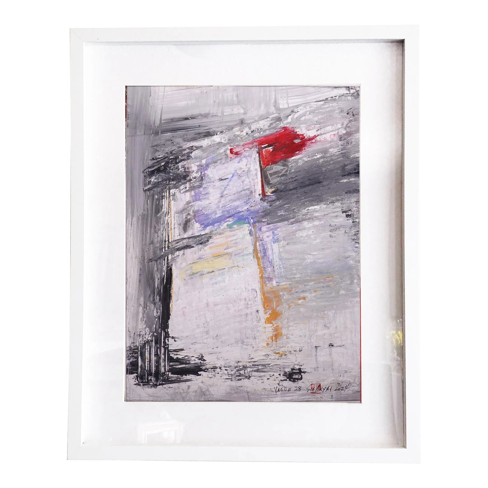 Vague. 28 White Framed One of a Kind Abstract Vibrant Red Painting: Vague White Framed Abstract Vibreant Painting Whether you love art or just looking to decorate your home, this piece will create a new ambiance and impact your daily life. The painting is 16X20" on