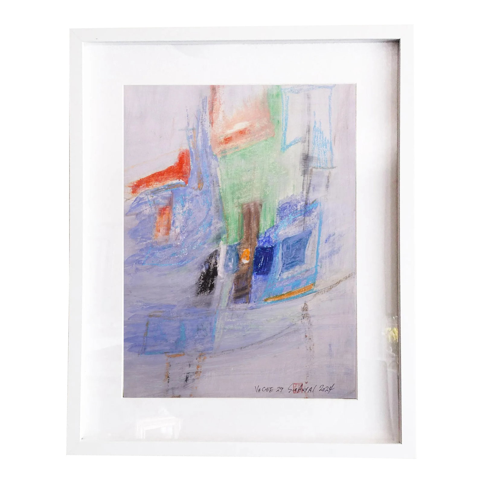 Vague. 29 White Framed Abstract Vibrant Painting: Vague White Framed Abstract Vibreant Painting Whether you love art or just looking to decorate your home, this piece will create a new ambiance and impact your daily life. The painting is 16X20" on ha