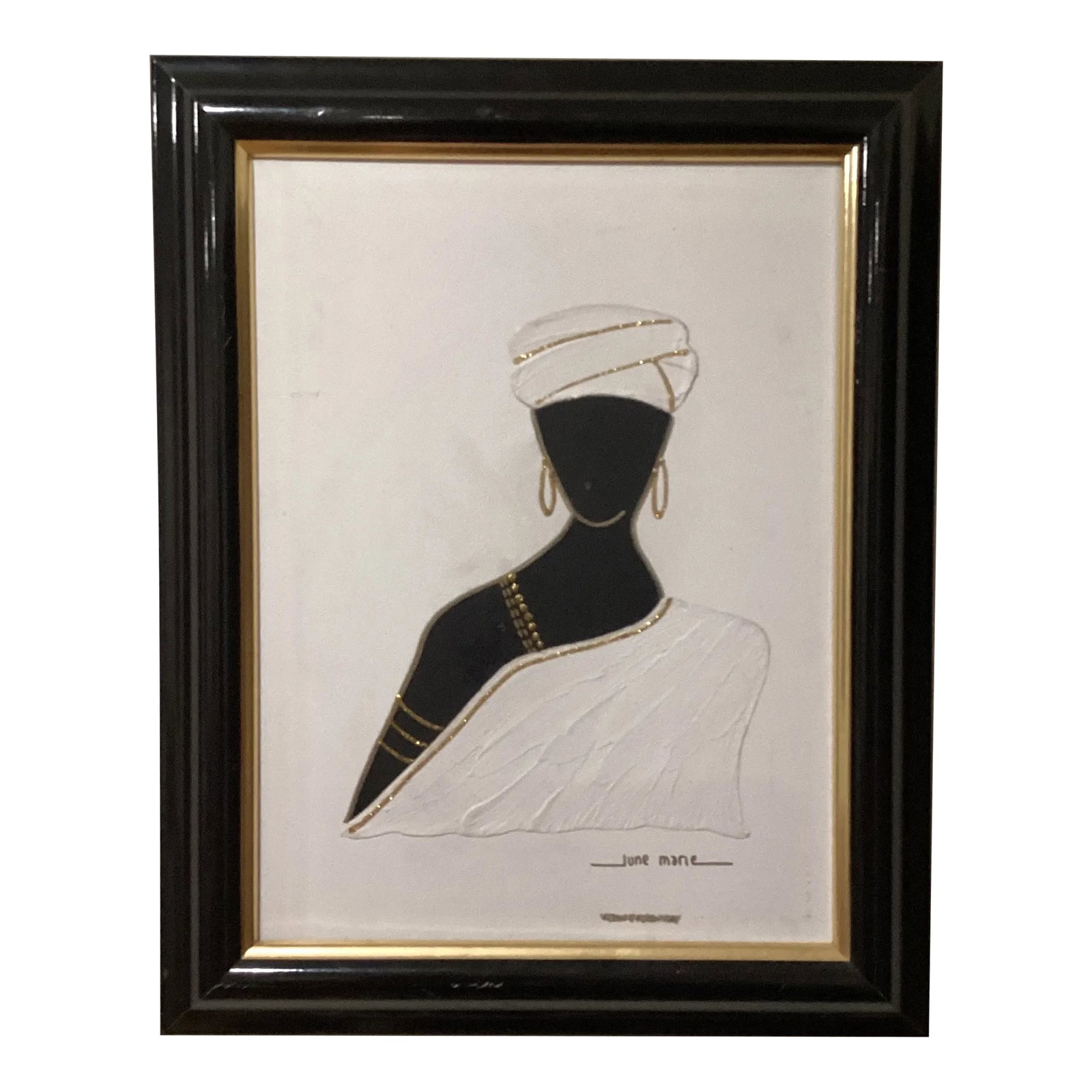 Mid 20th Century June Marie Original Oil on Canvas African American Woman Painting, Framed: Add a vibrant touch to your decor with June Marie Original Oil on Canvas African American Woman Painting Condition: Alterations: Original Condition Unaltered Imperfections: Some Imperfections Conditio