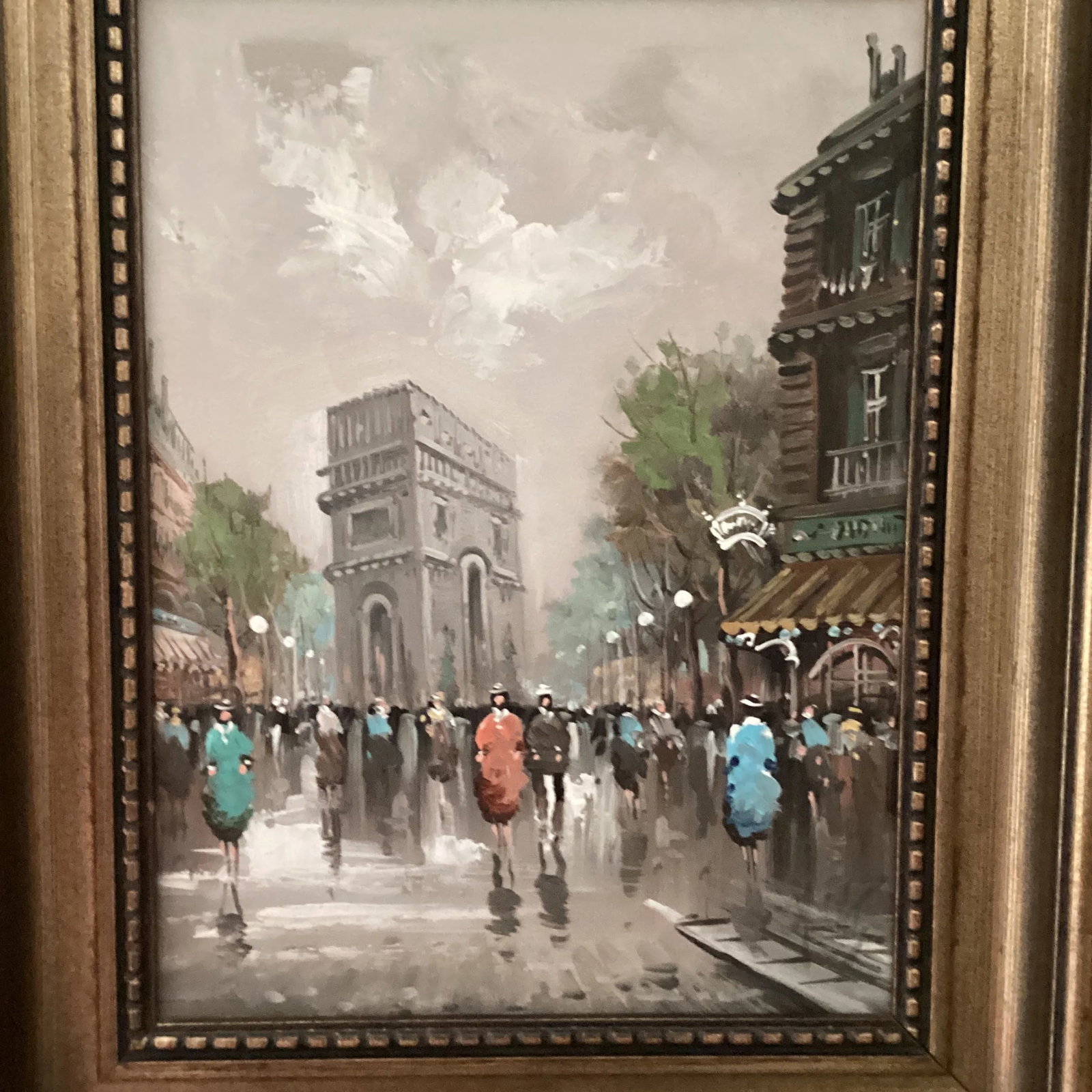 Mid 20th Century "Parisian Street Scene Arc De Triomphe" Post-Impressionist Oil Painting on Canvas, - 12