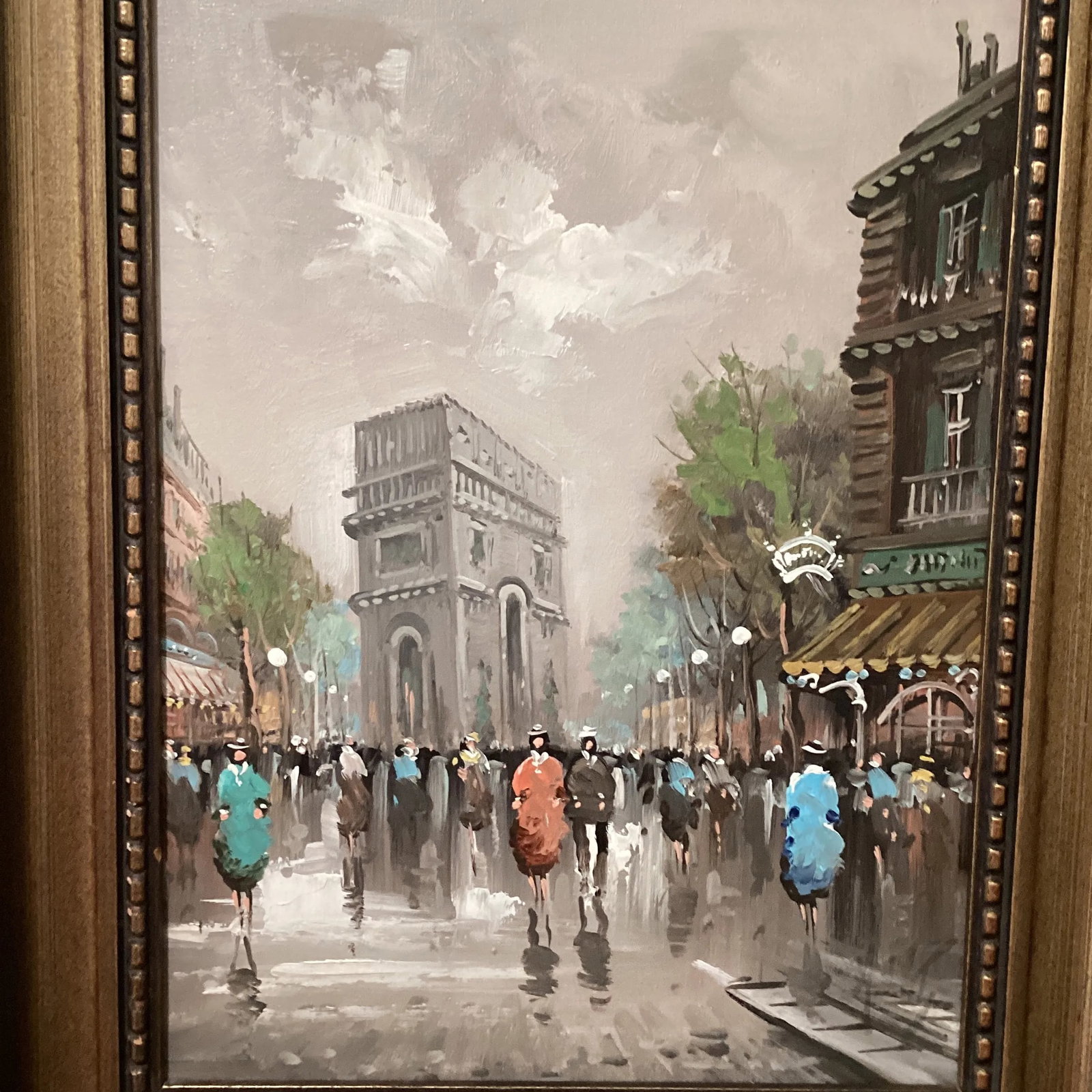Mid 20th Century "Parisian Street Scene Arc De Triomphe" Post-Impressionist Oil Painting on Canvas, - 2