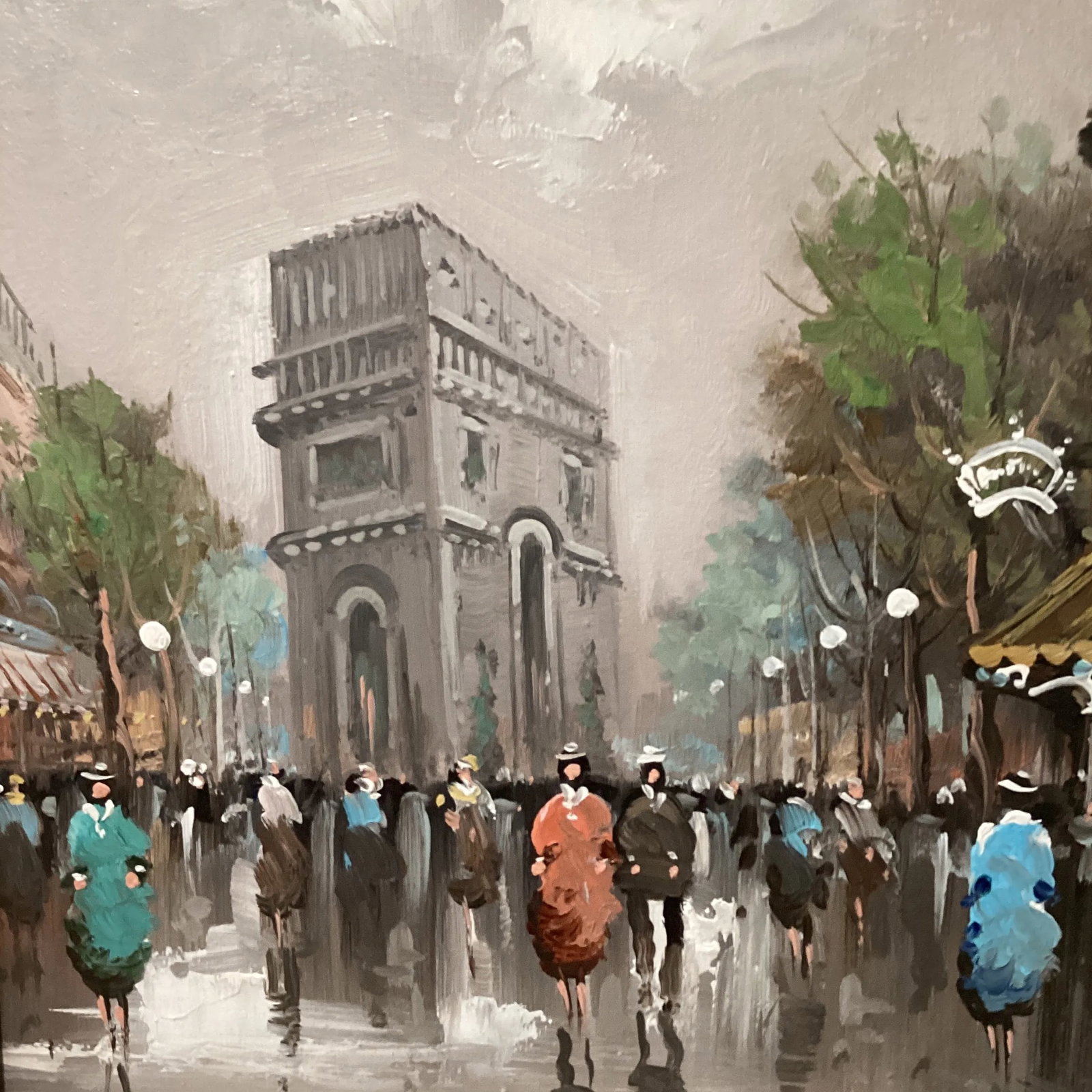 Mid 20th Century "Parisian Street Scene Arc De Triomphe" Post-Impressionist Oil Painting on Canvas, - 3