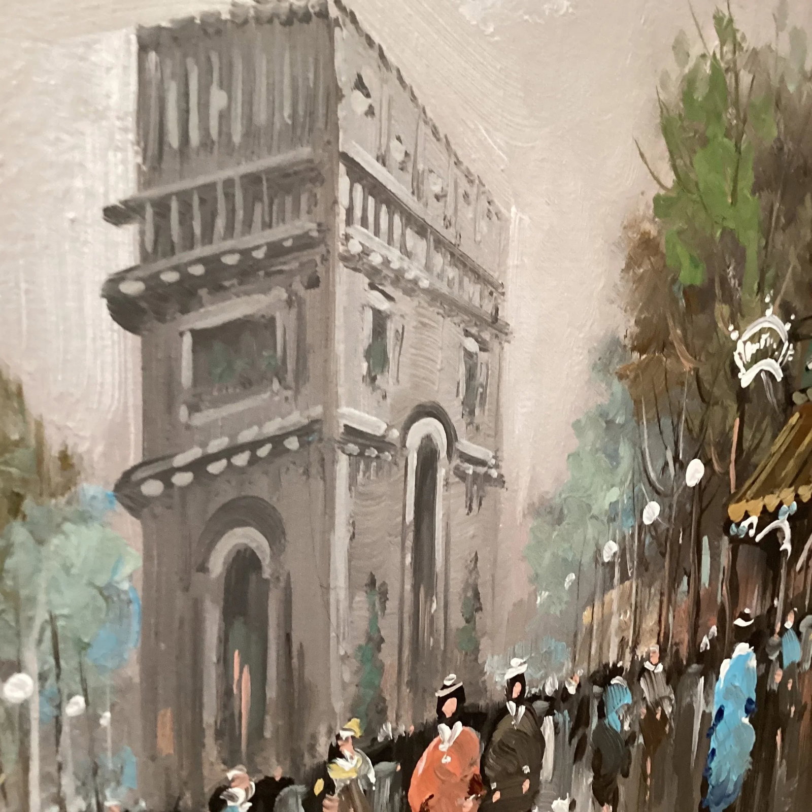 Mid 20th Century "Parisian Street Scene Arc De Triomphe" Post-Impressionist Oil Painting on Canvas, - 9