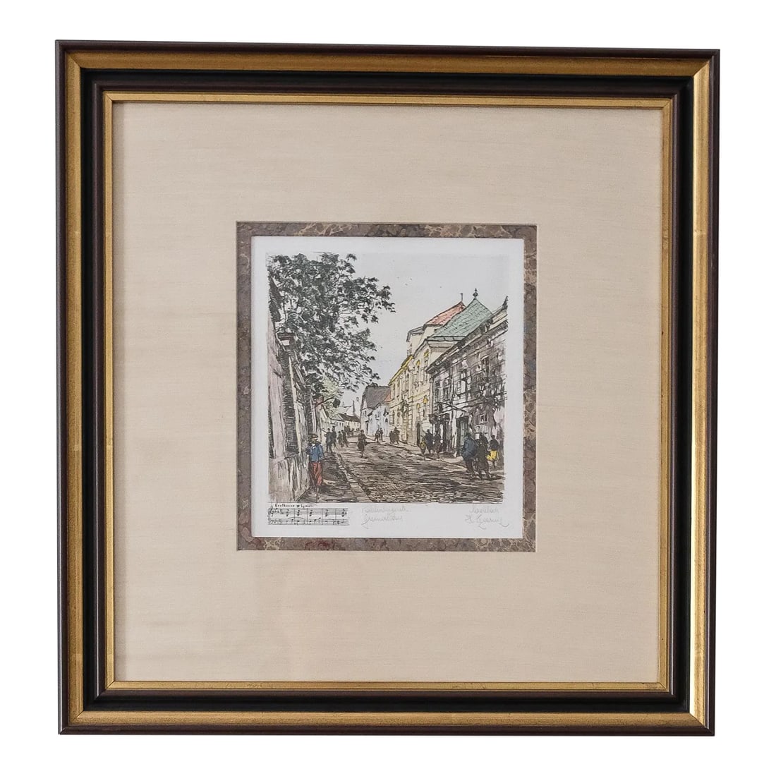 Franz Xavier Wolf 1940s Architectural Color Etching, Framed (1 of 3)