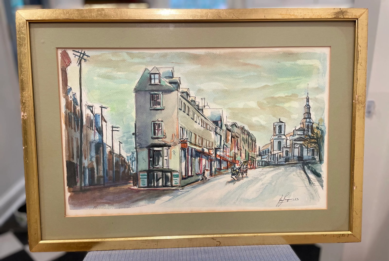 1960s Mid-Century Watercolor Cityscapes, Original & Signed by Artist; In Matching Frames - Set of 2 - 2