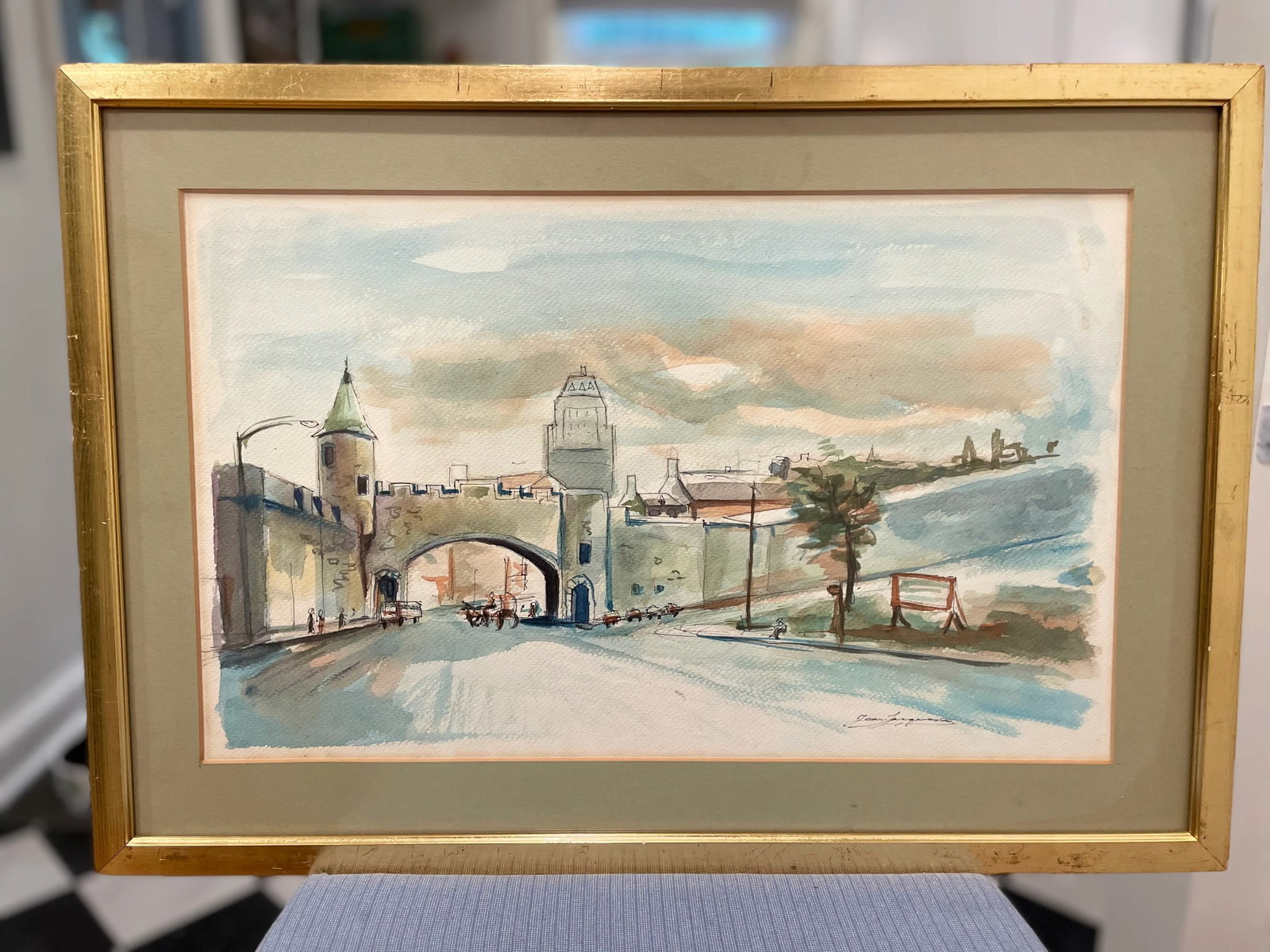 1960s Mid-Century Watercolor Cityscapes, Original & Signed by Artist; In Matching Frames - Set of 2 - 4