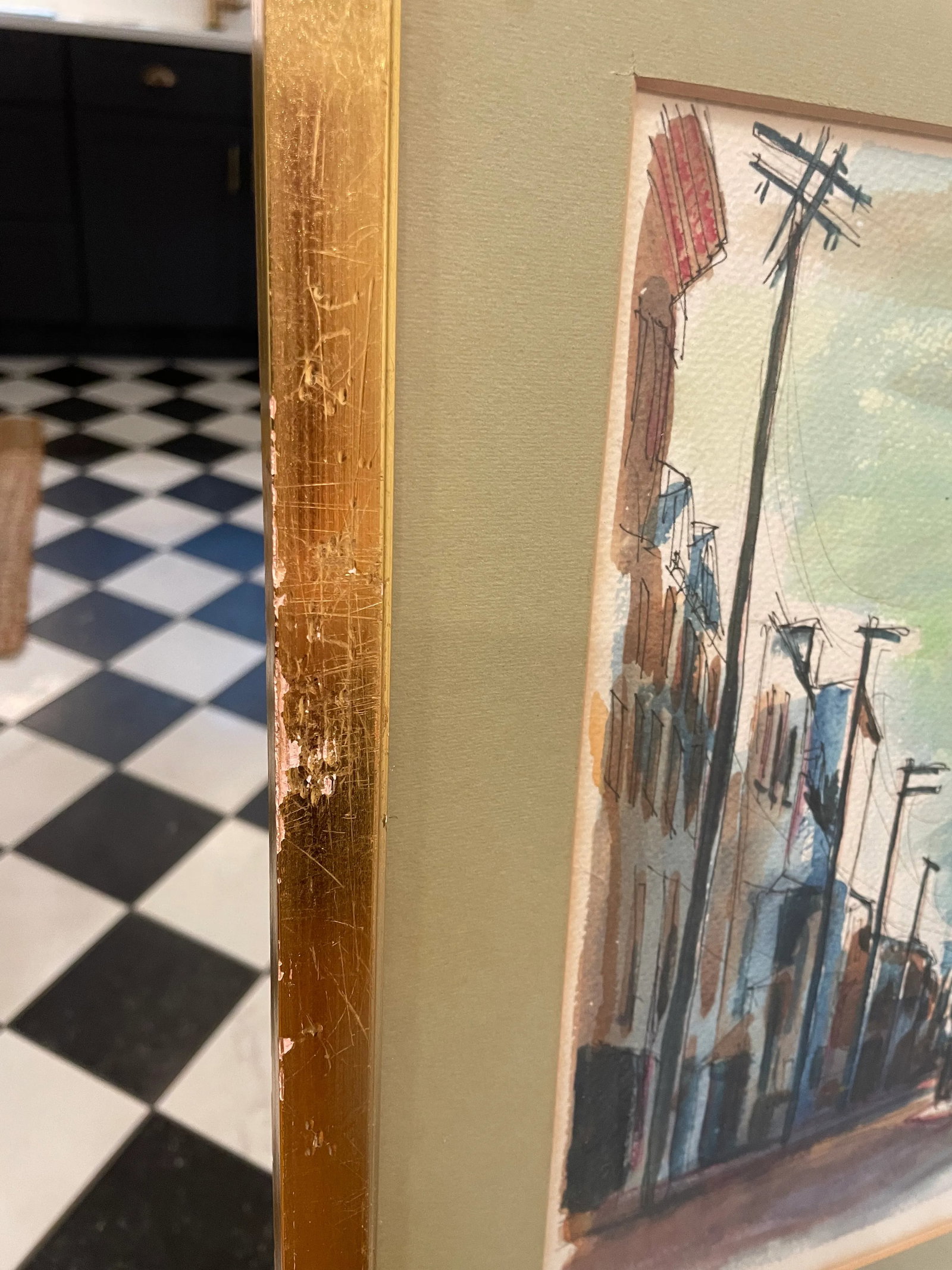 1960s Mid-Century Watercolor Cityscapes, Original & Signed by Artist; In Matching Frames - Set of 2 - 6