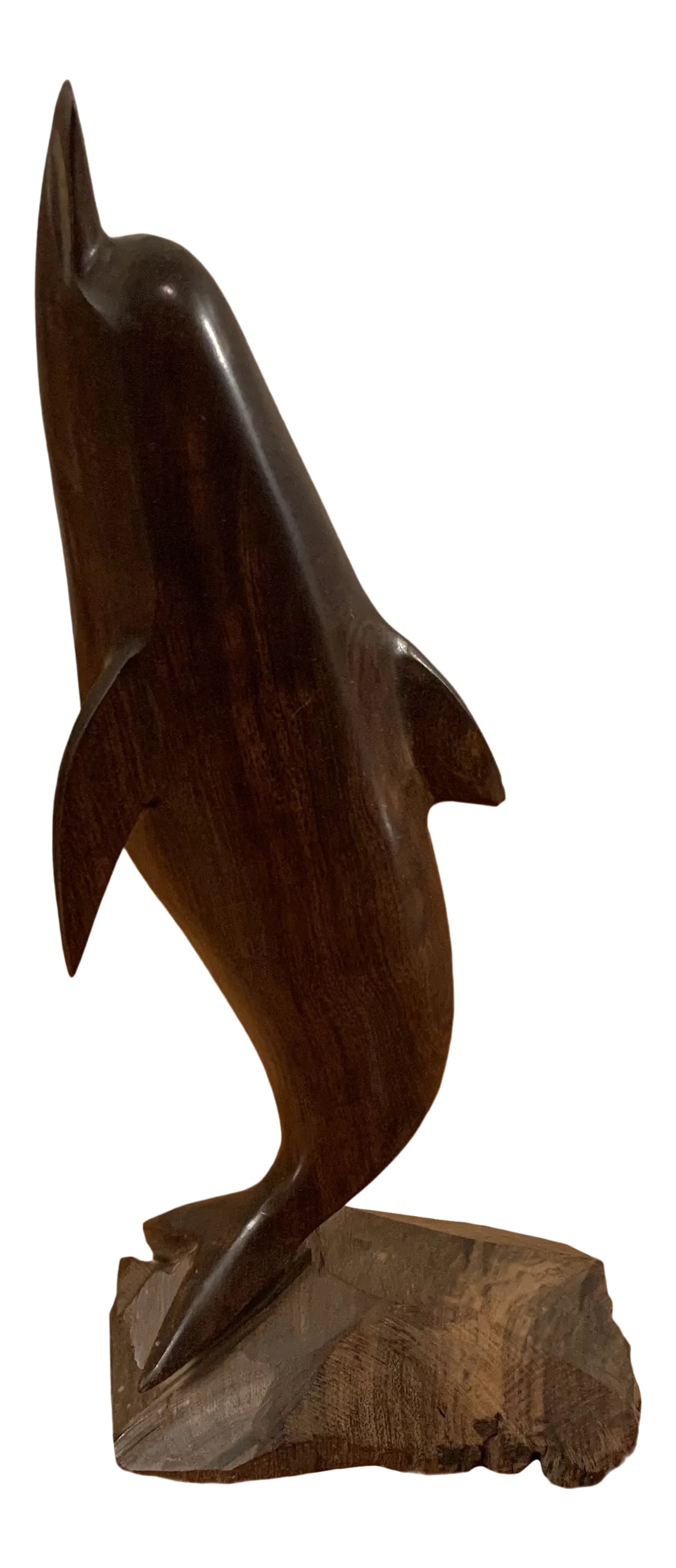 1970s Vintage Ironwood Dolphin Sculpture: Vintage hand carved, Ironwood sculpture of a dolphin. Desert Ironwood is the hardest wood in the world, very difficult to carve with simple tools. It is an extremely dense wood, resembling rosewood in