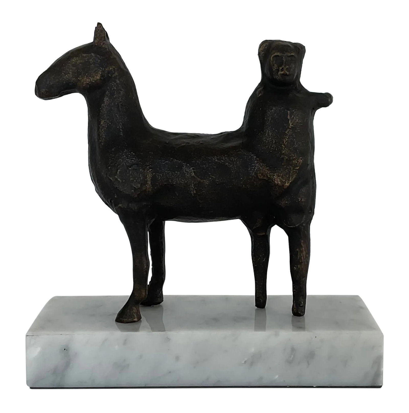 Villa and Home Bronze Centaur Sculpture: Stylish Villa and Home Bronze Centaur Sculpture, Carrara marble base, showroom floor sample Condition: Imperfections: Some Imperfections Condition Notes: Showroom floor sample, not bran new from a