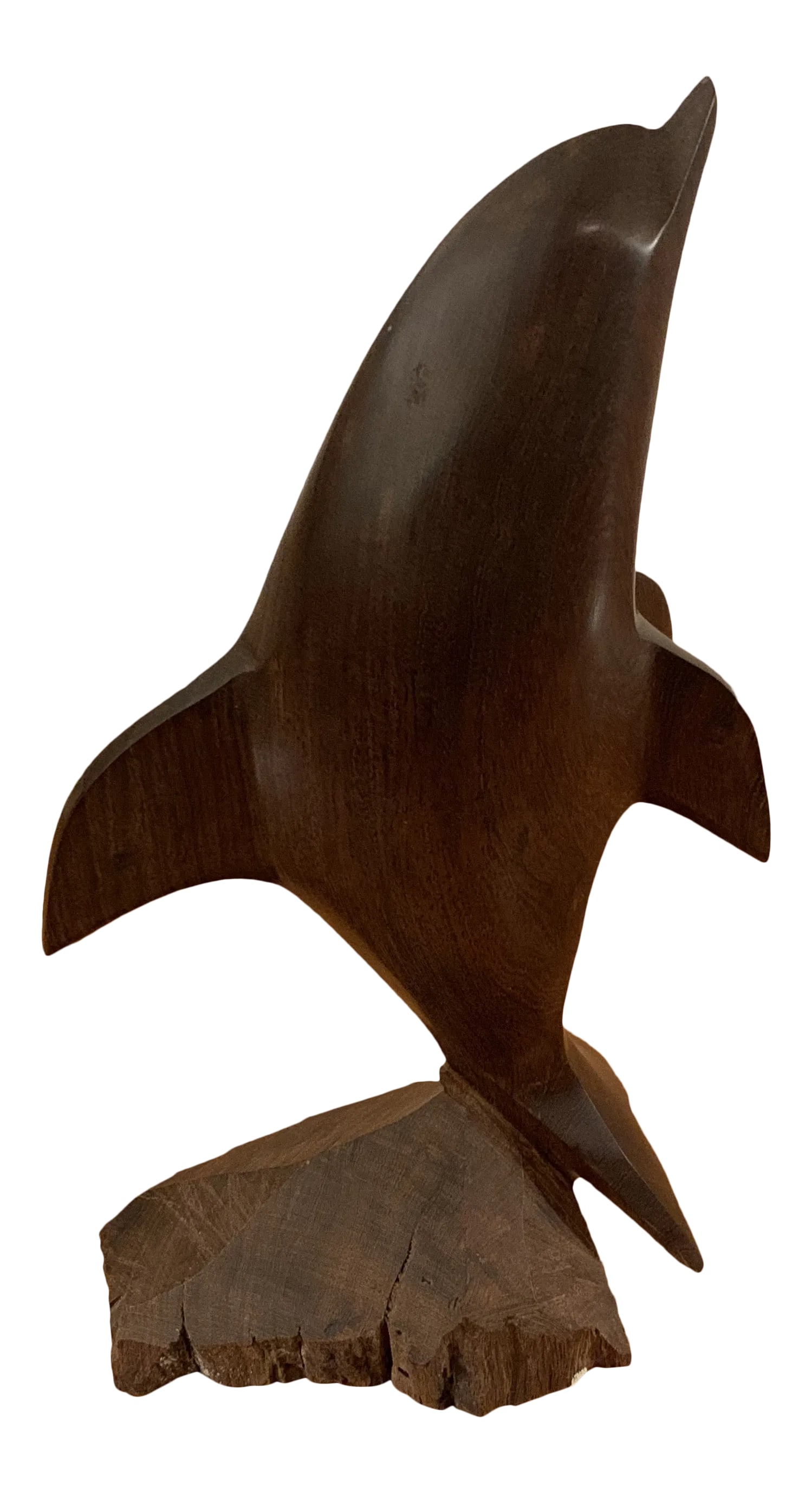 Vintage Ironwood Sculpture of a Dolphin: Vintage hand carved, Ironwood sculpture of a dolphin. Desert Ironwood is the hardest wood in the world, very difficult to carve with simple tools. It is an extremely dense wood, resembling rosewood