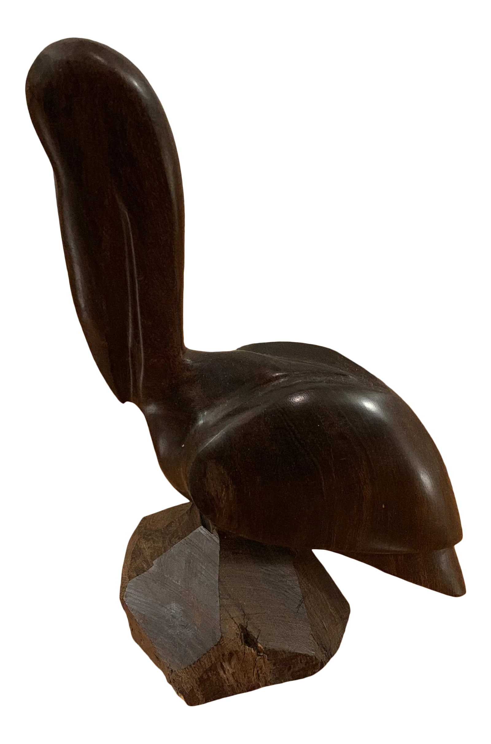 Vintage Ironwood Sculpture of a Crane: Elegant shy crane sculpted in ironwood. Desert Ironwood is the hardest wood in the world, very difficult to carve with simple tools. It is an extremely dense wood, resembling rosewood in color and
