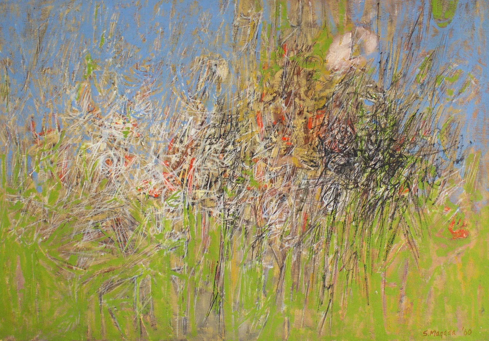 1960 "Encounter" Abstract Oil on Canvas Painting by Stephen Magada - 3