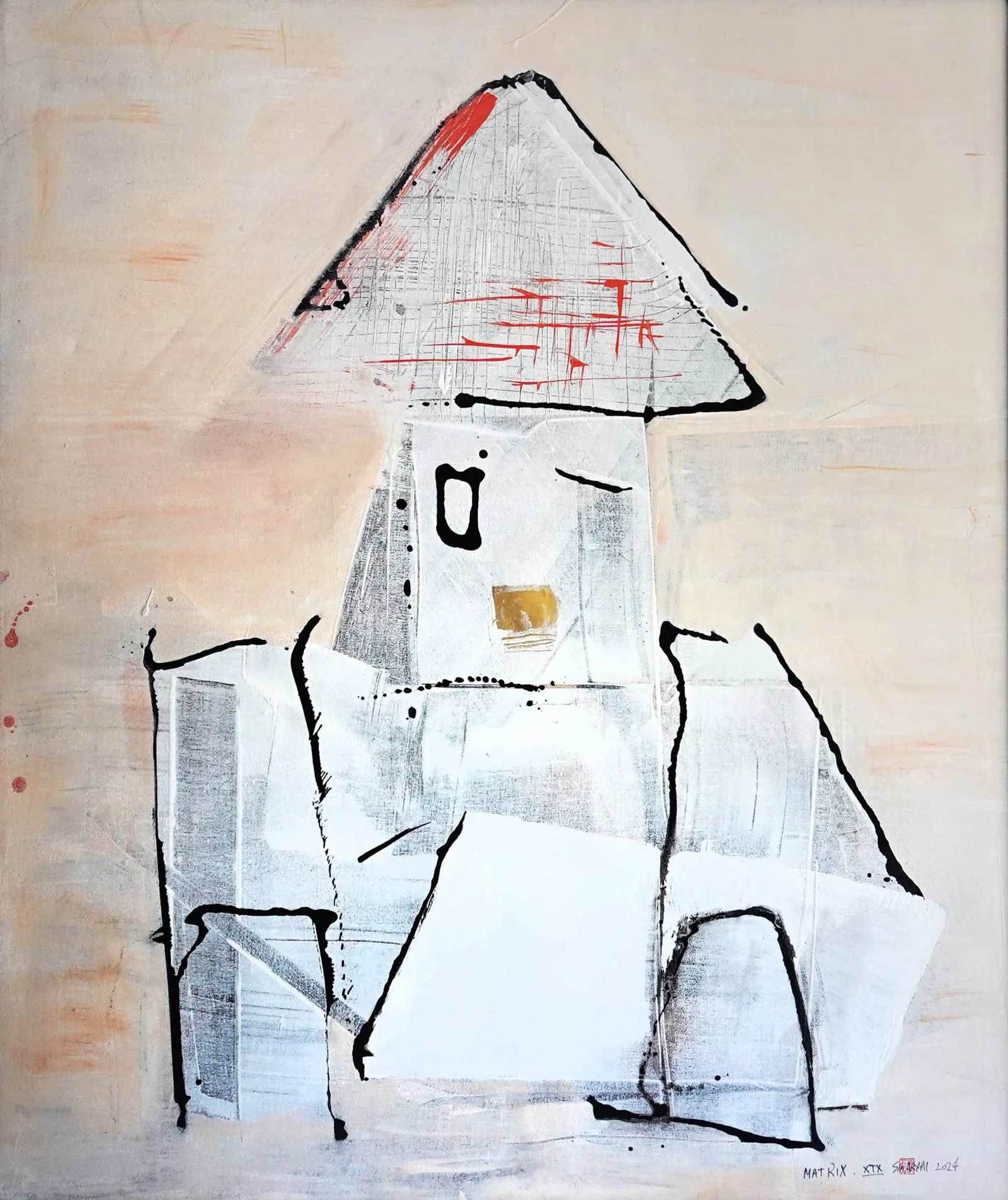 Matrix. XIX Framed Abstract Surreal White Figure Painting - 2