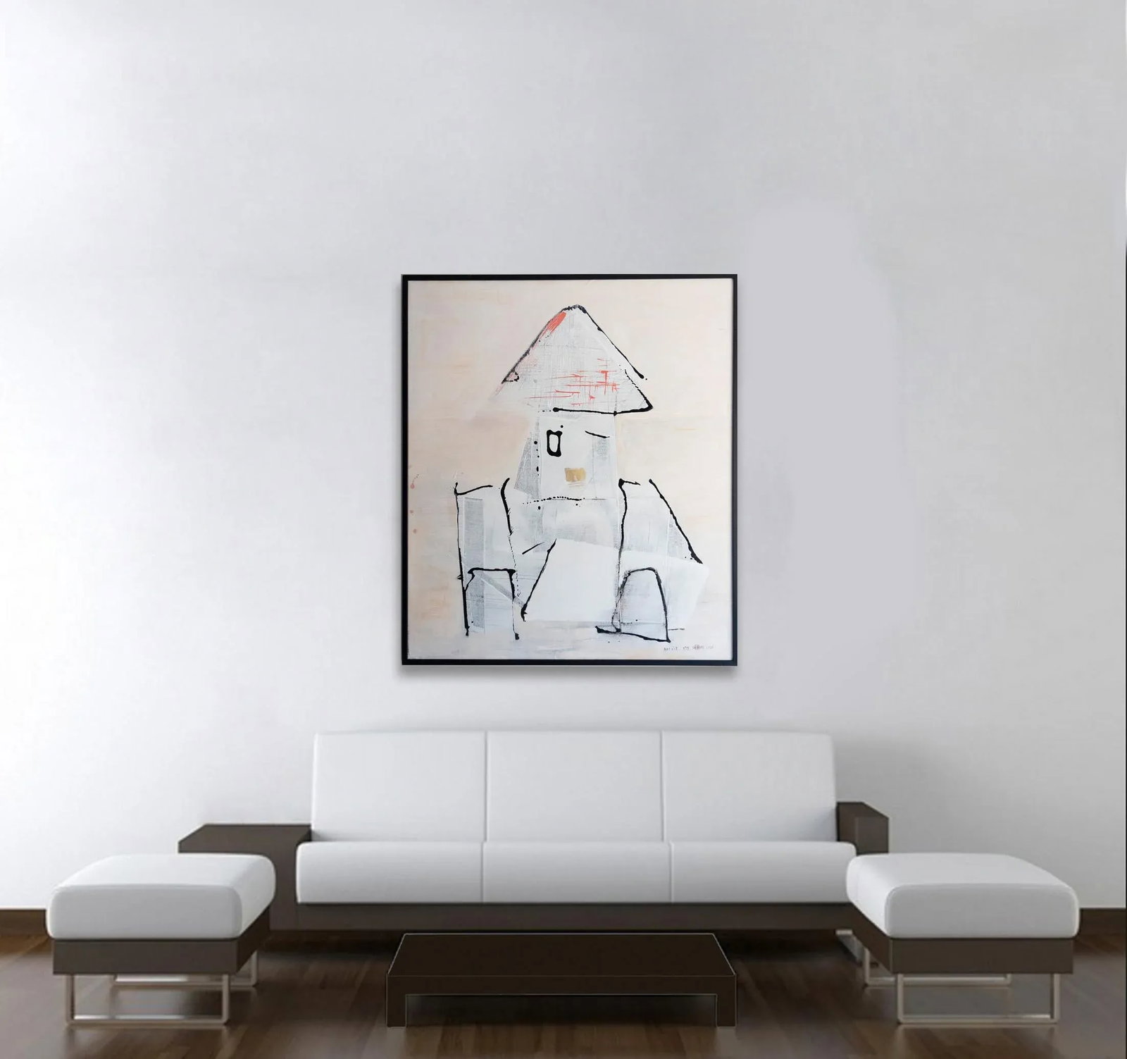 Matrix. XIX Framed Abstract Surreal White Figure Painting - 6