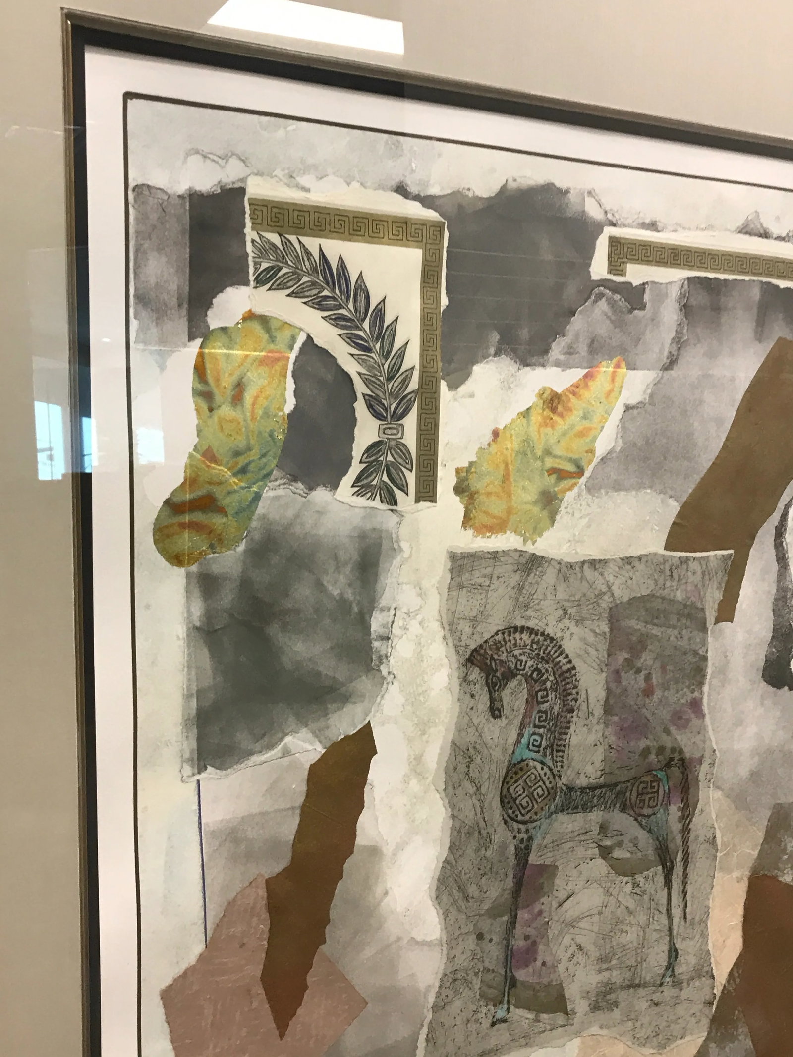 Pair of Original Mixed Medium Gouache Paint & Paper Collage Art With Trojan Horses, Titled Mycenaean - 10