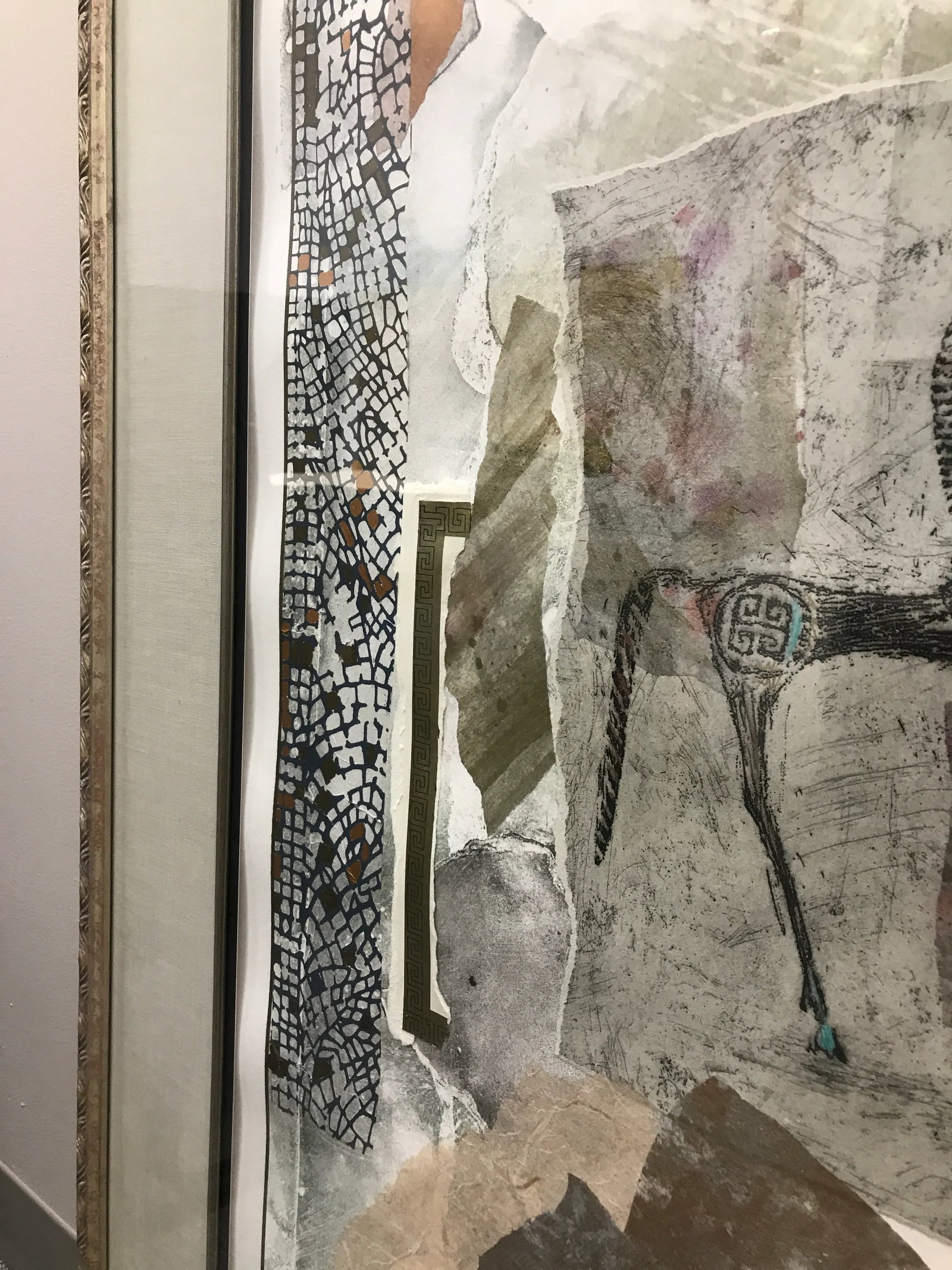 Pair of Original Mixed Medium Gouache Paint & Paper Collage Art With Trojan Horses, Titled Mycenaean - 6