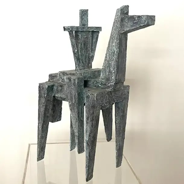 Bill Low Modernist Cubist Sculpture by Bill Low With Weathered Bronze Finish 1960s - 7