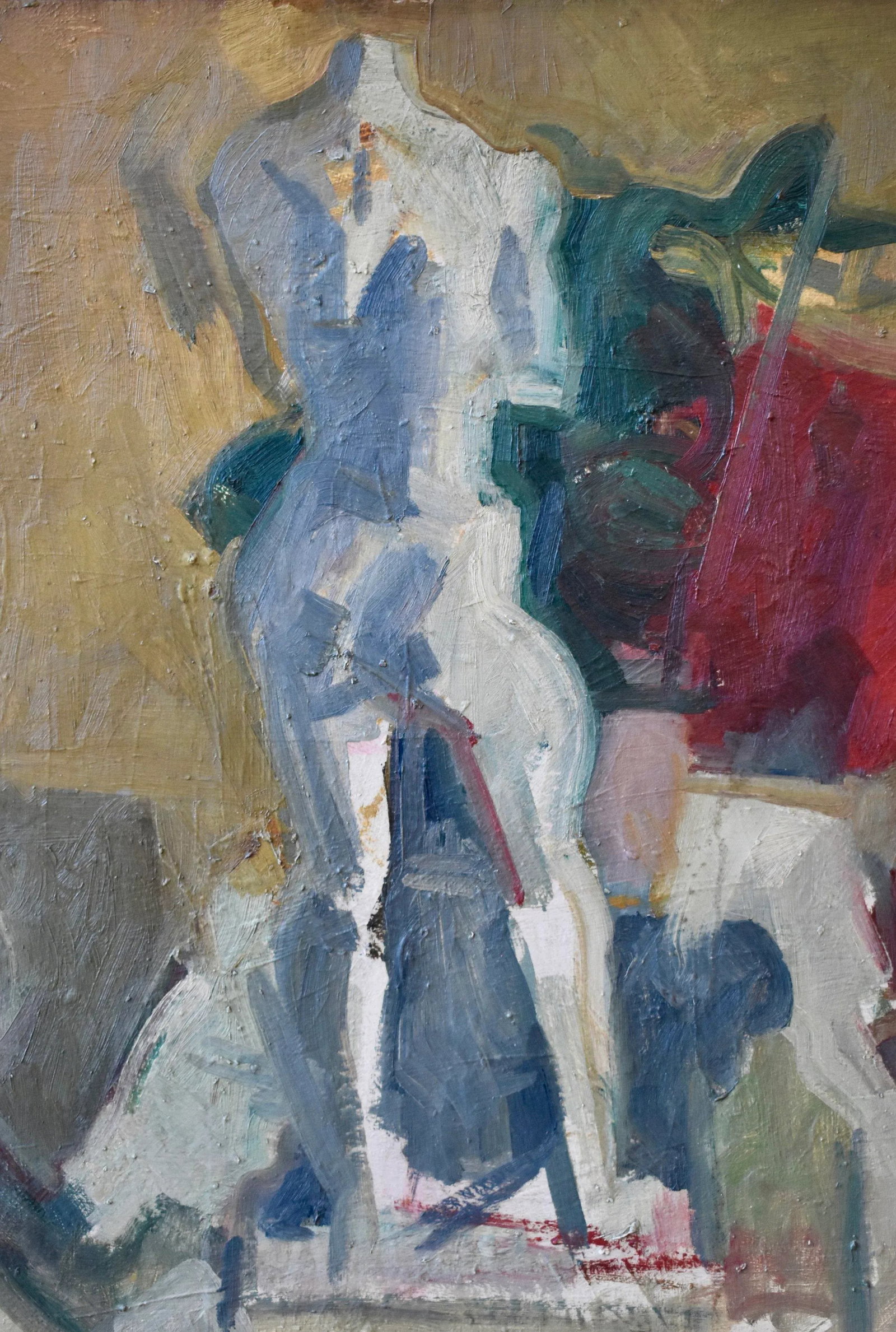 Vintage Large-Scale Still Life Painting on Canvas With Nude Sculpture, Circa 1960s - 5