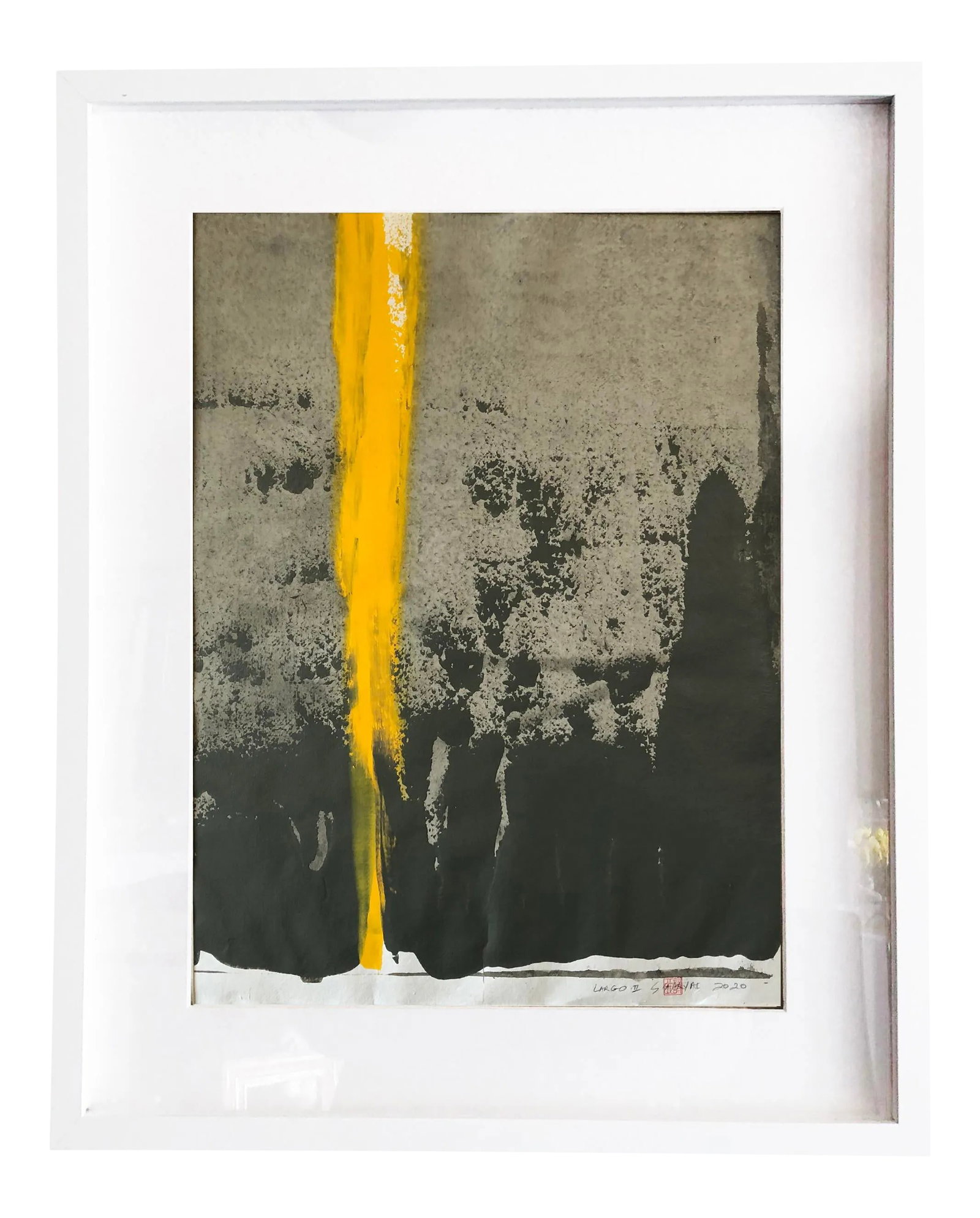 Largo.II Original One of a Kind Abstract Painting on Japanese Hand Made Parchment, Framed: This one of kind lively original abstract acrylic painting with earth energy on hand made heavy Japanese parchment brings in harmony to any room. Painting is 21.5X30" comes custom-framed in a