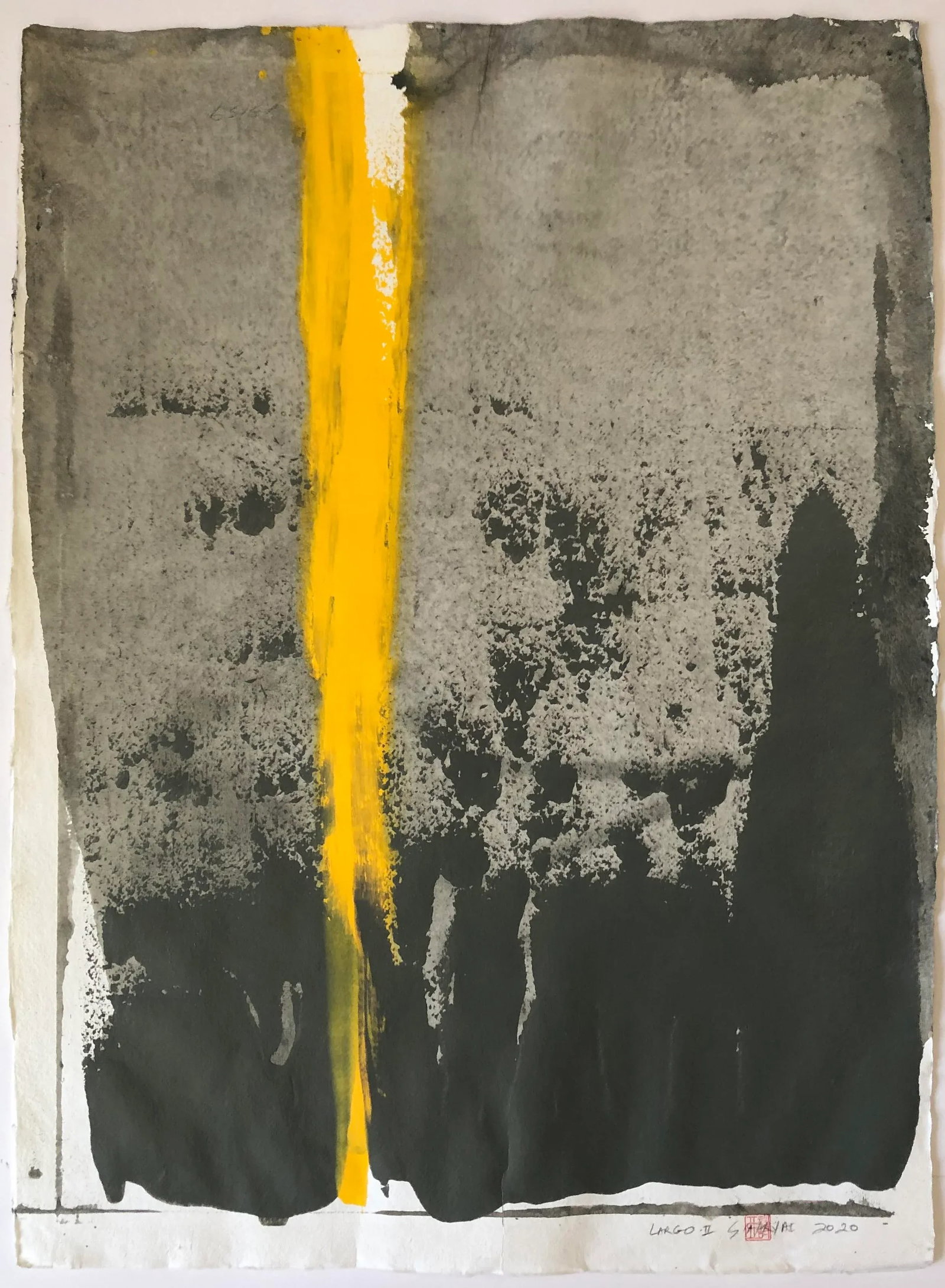Largo.II Original One of a Kind Abstract Painting on Japanese Hand Made Parchment, Framed - 2