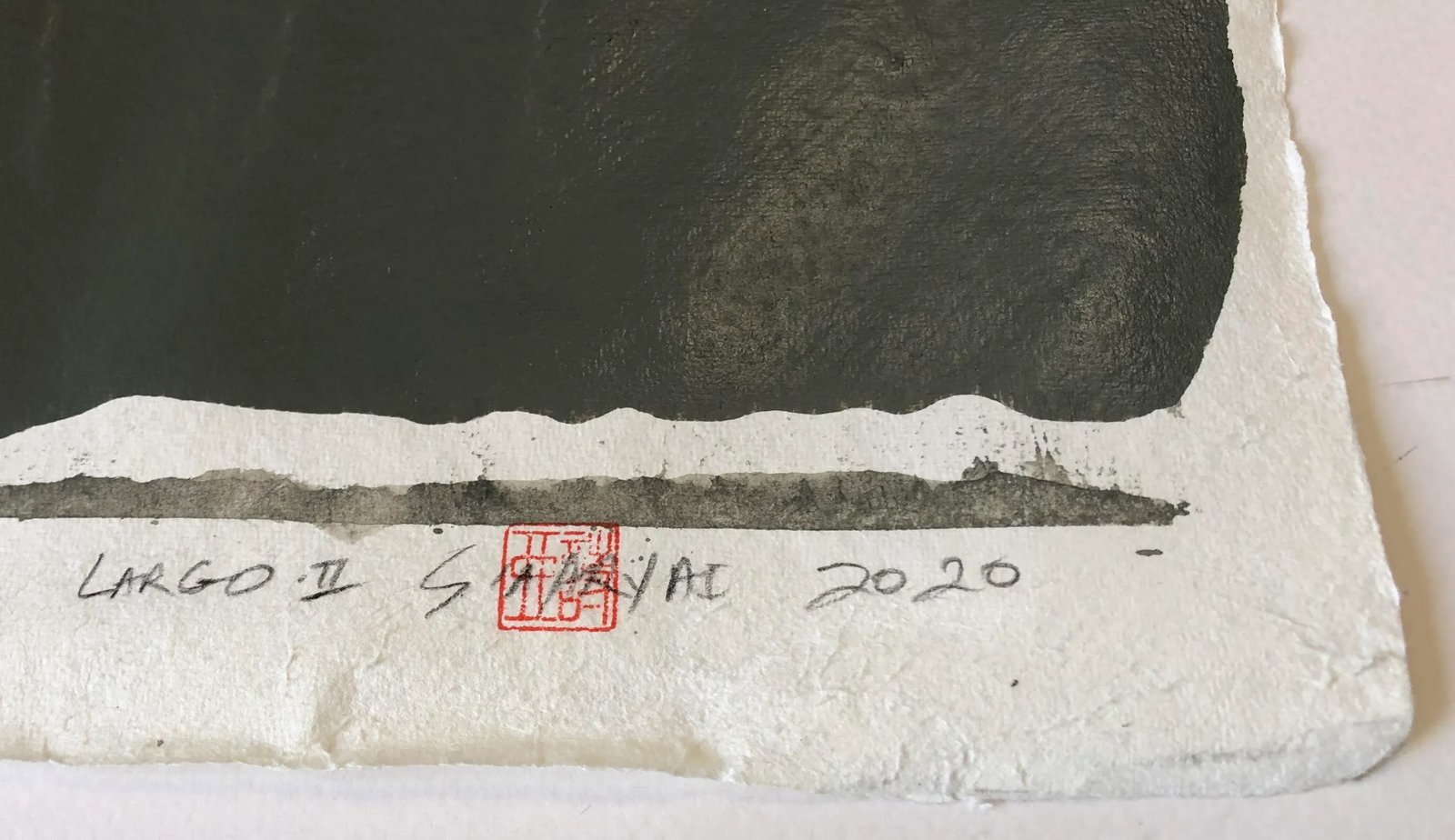 Largo.II Original One of a Kind Abstract Painting on Japanese Hand Made Parchment, Framed - 3