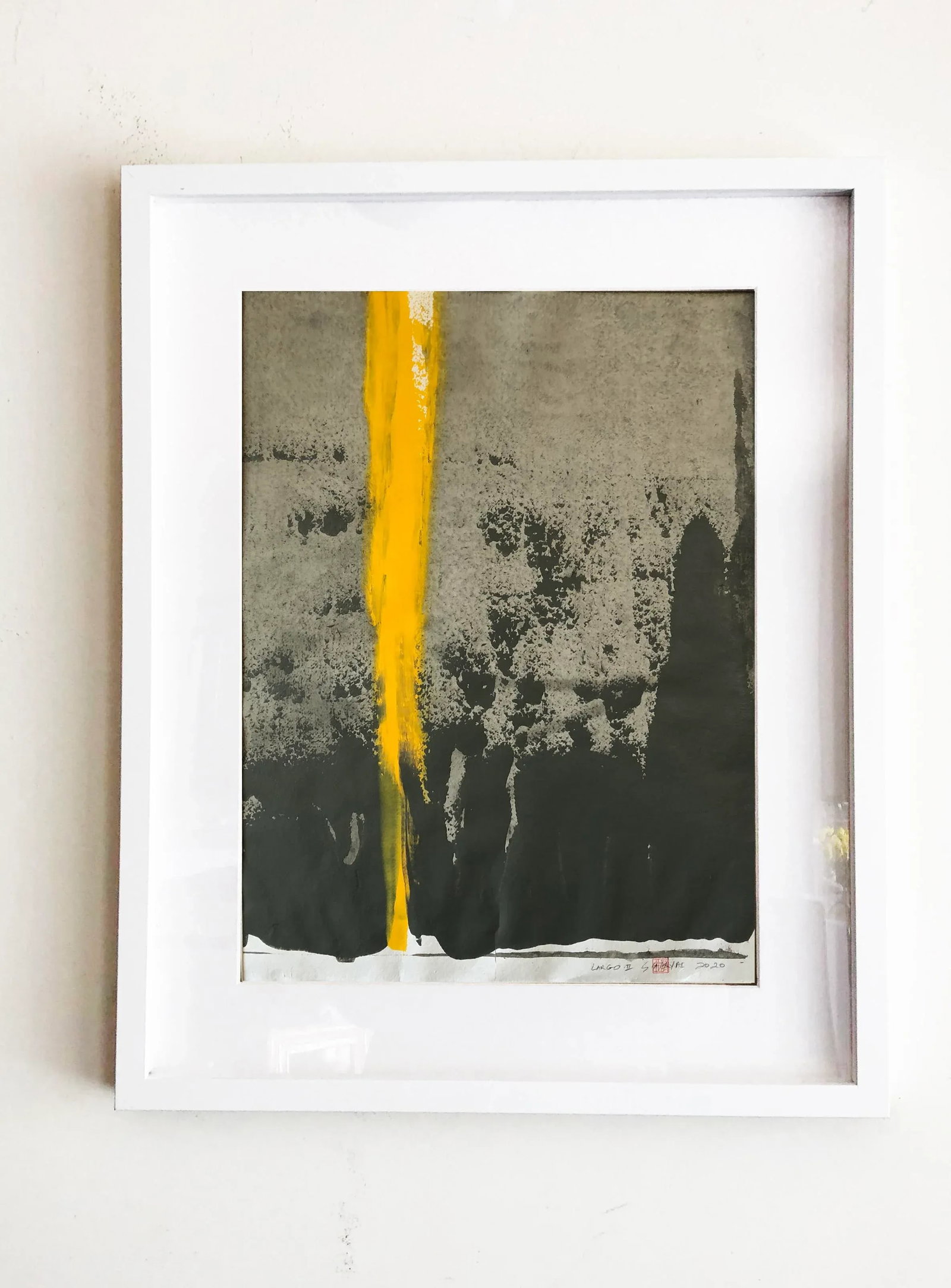 Largo.II Original One of a Kind Abstract Painting on Japanese Hand Made Parchment, Framed - 6