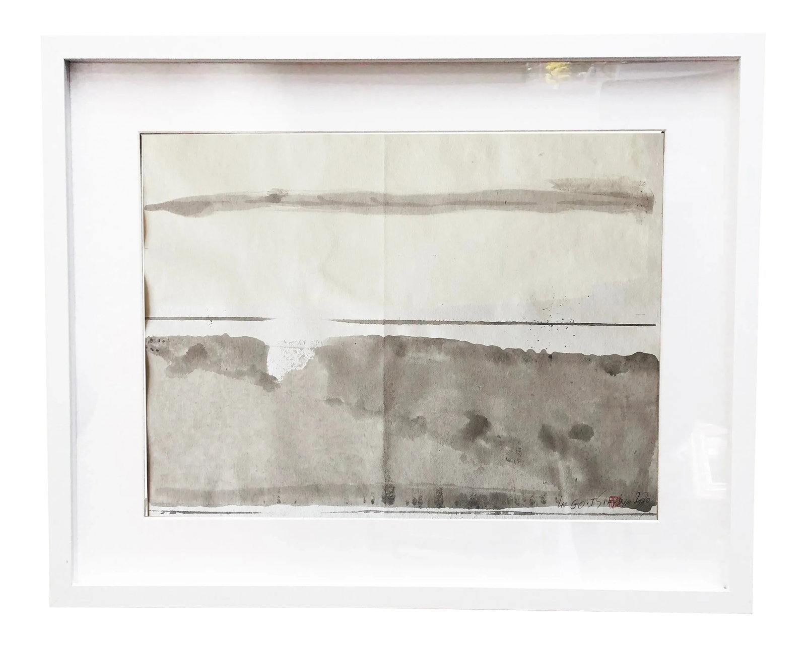 Largo.I Abstract Acrylic Painting on Japanese Paper, Framed: This one of kind lively original abstract acrylic painting with earth energy on hand made heavy Japanese parchment brings in harmony to any room. Painting is 21.5X30" comes custom-framed in a
