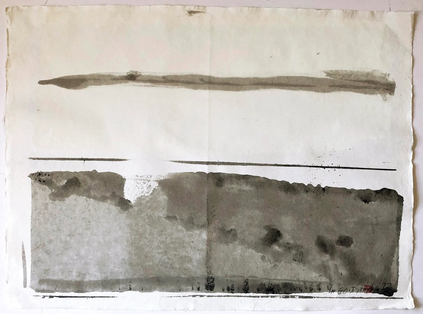 Largo.I Abstract Acrylic Painting on Japanese Paper, Framed - 2